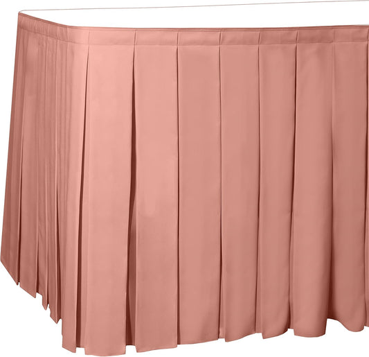 Ultimate Textile Pleat Polyester Fabric Table Skirt - Machine Washable Flame Resistant with Clips for Events, Weddings & Trade Shows, Cut & Sewn in Paterson, NJ - Coral, 21' Box Pleat