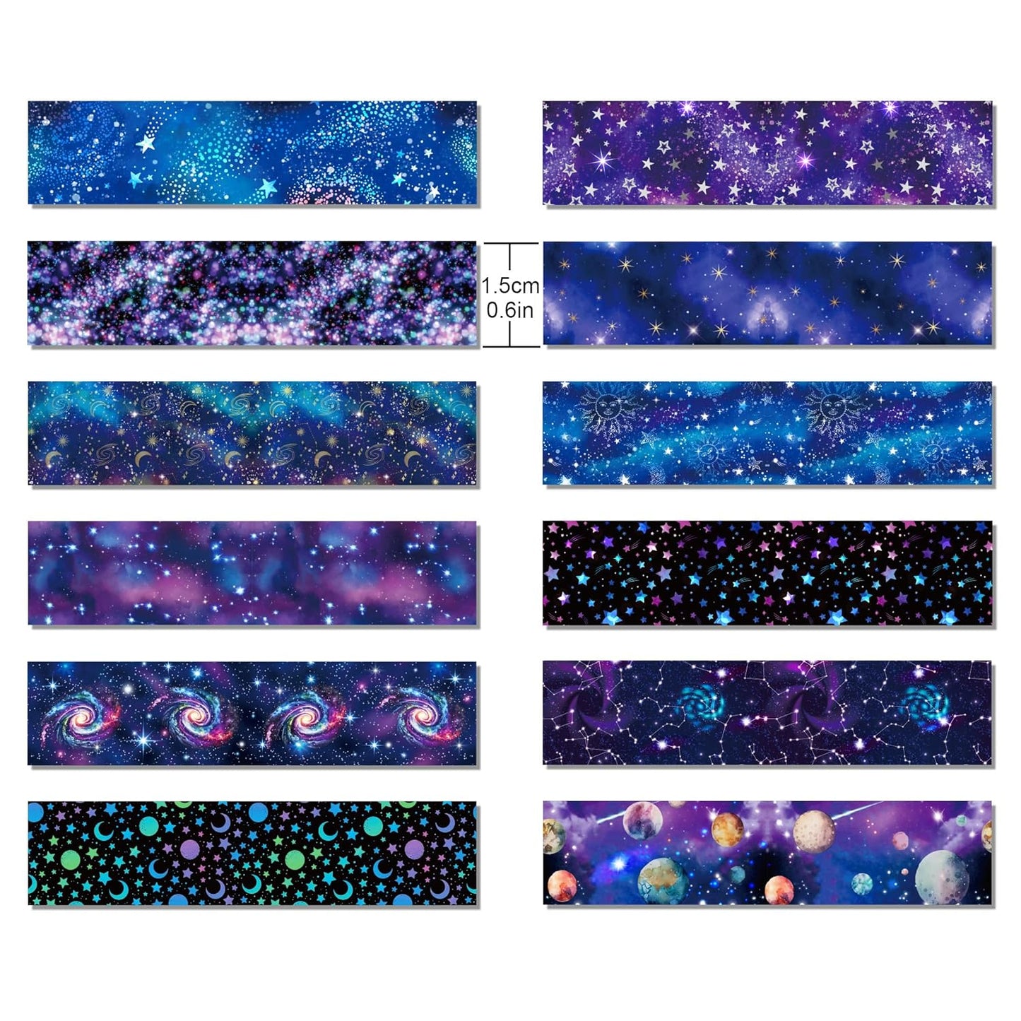 12 Rolls Starry Sky Washi Tape Set, Vintage Washi Tape Decorative Paper Stickers Decorative Tape for Craft,Galaxy Art Scrapbook,DIY Journal Set,Planner,Gift Wrapping,Party Decor