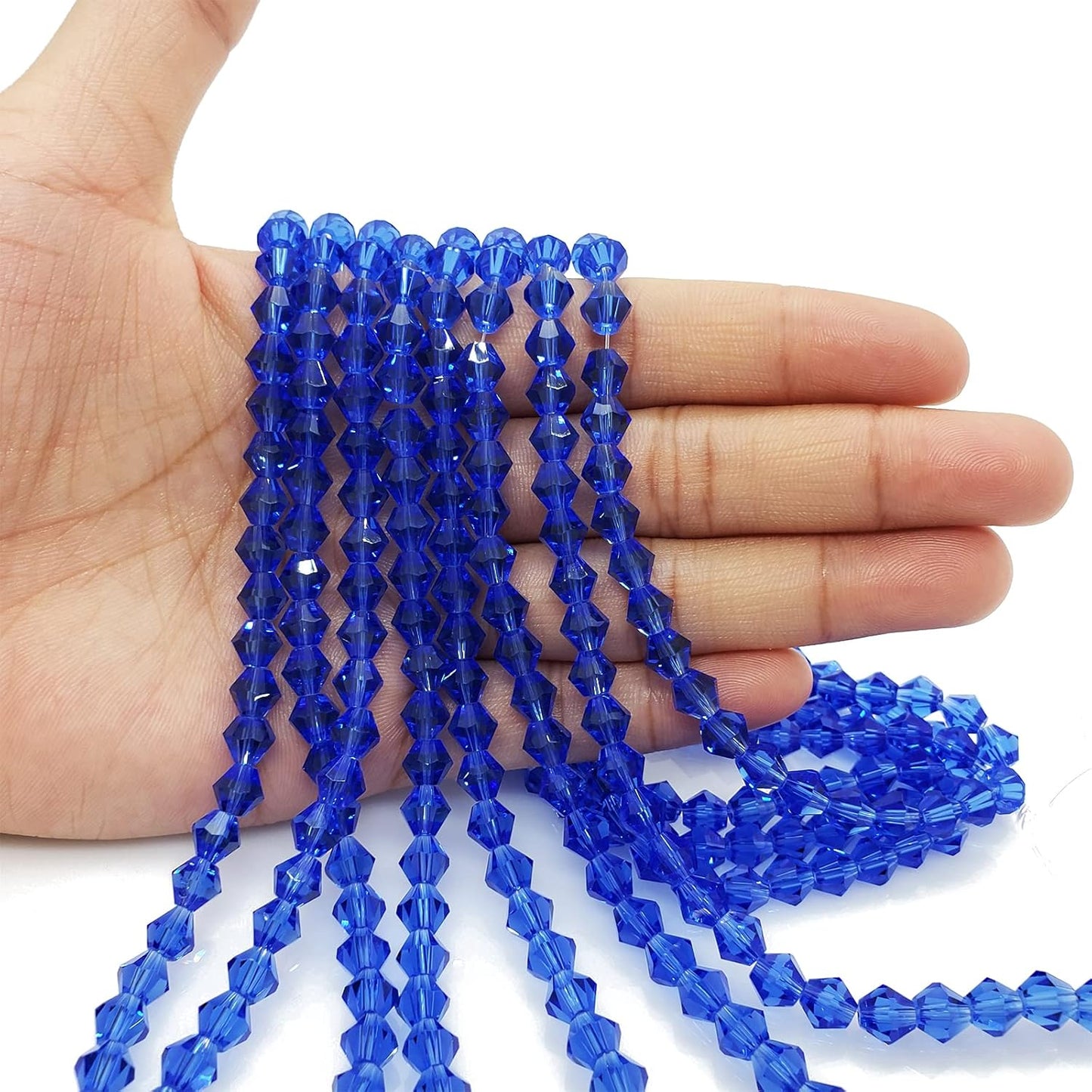 6mm Bicone 450Pcs Blue Crystal Glass Beads Faceted Bicone Shape Crystal Glass Spacer Beads for Bracelet Necklace Decorative Hand Jewelry Making (Blue, 6MM)
