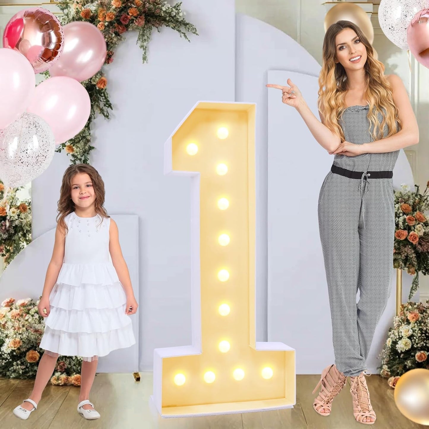4ft Marquee for Numbers 1, Multifunctional Plastic Marquee for Numbers 4 Feet Tall, Mosaic Numbers for Balloons, Light up Numbers for Party Decorations, Birthday, Anniversary Party Decor