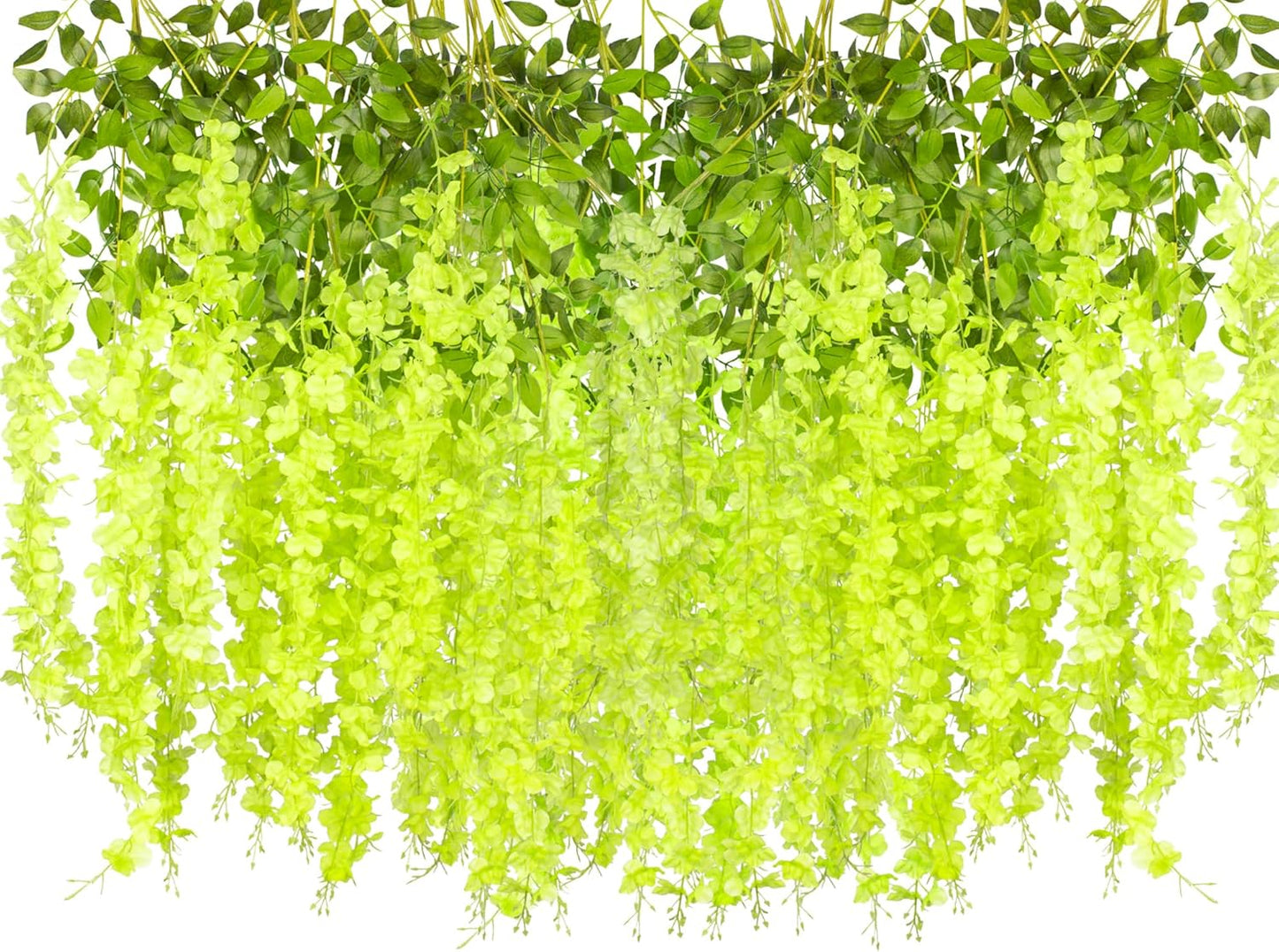 24 Pack Artificial Fake Wisteria Vine Ratta (3.75 Feet) Hanging Garland Silk Flowers String Home Party Wedding Decor (Green)