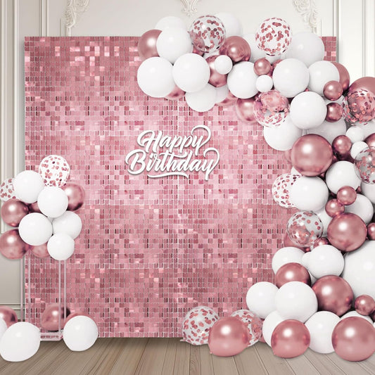 12PCS Pink Shimmer Wall Backdrop, Square Sequin Photo Backdrops Panel, Glitter Wall Background for Birthdays, Weddings, Graduation, Engagements, Disco Bachelorette Party Decoration (3FTx4FT)