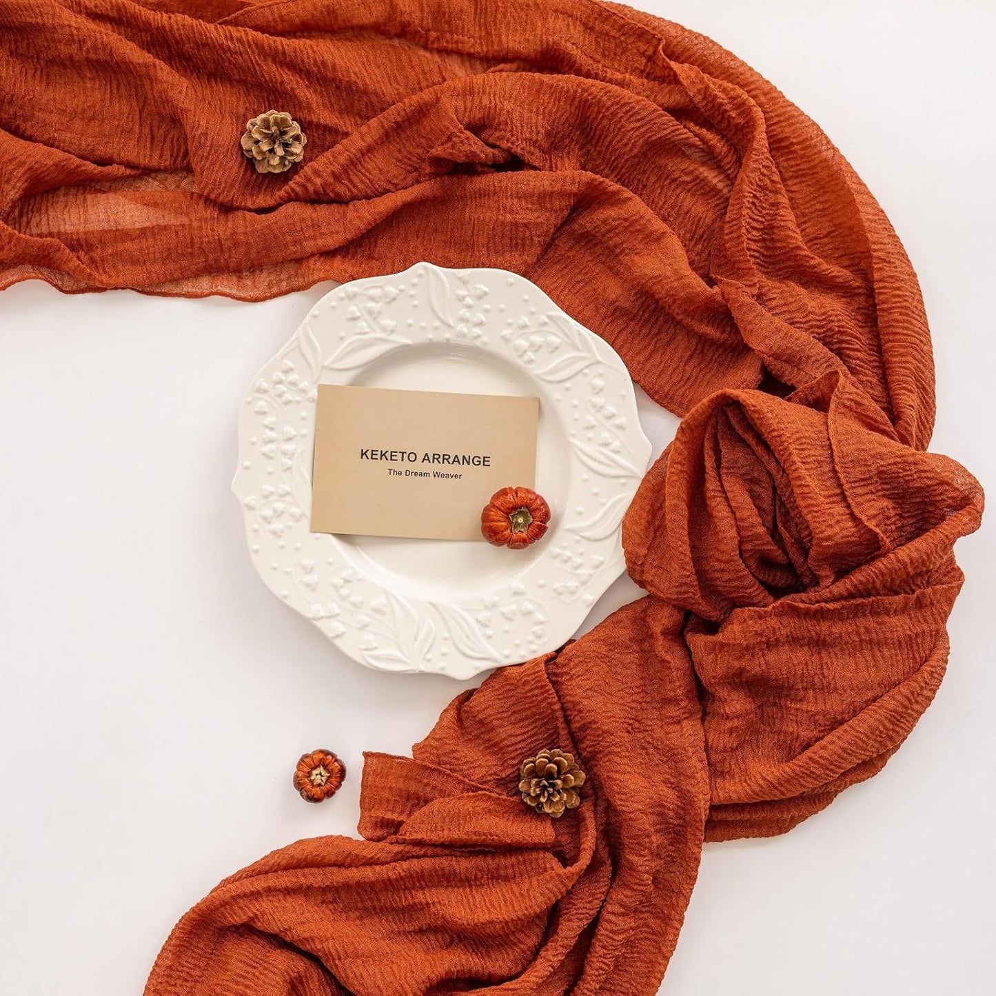 3pcs Fall Terracotta Table Runner Rust Gauze Rustic Cheesecloth 120 Inch 10 FT for Wedding Baby Shower Bridal Shower Birthday Engagement Garden Party Sheer Boho Thanksgiving Decorations