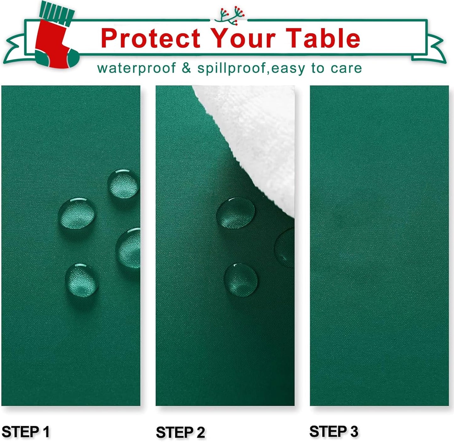 Hiasan Square Tablecloth - Waterproof and Spillproof Washable Fabric Table Cloth for Dining Room Kitchen, Emerald Green, 70 x 70 Inch