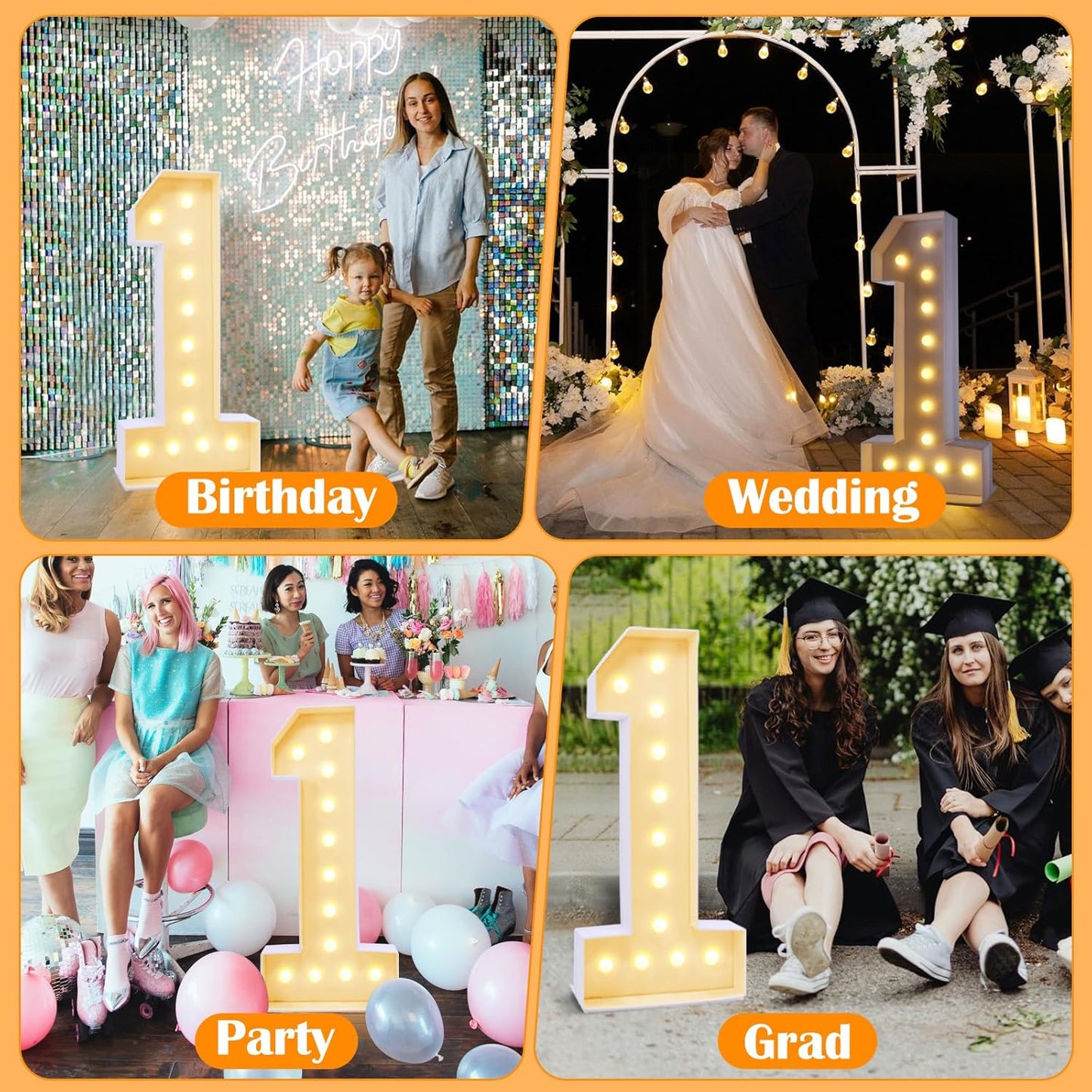 4ft Marquee for Numbers 1, Multifunctional Plastic Marquee for Numbers 4 Feet Tall, Mosaic Numbers for Balloons, Light up Numbers for Party Decorations, Birthday, Anniversary Party Decor