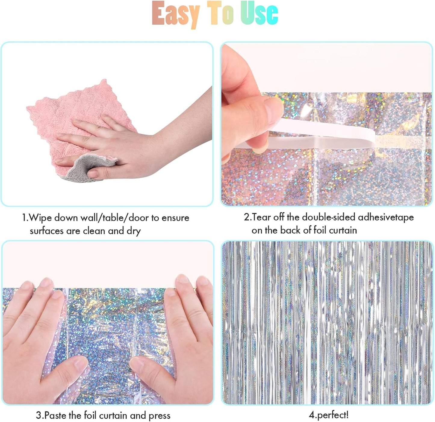 CANREVEL 2 Pack 3.3x8.2 Feet Laser Silver Foil Fringe Backdrop Curtains, Tinsel Streamers Birthday Party Decorations, Fringe Backdrop for Graduation, Baby Shower, Happy New Year, Disco Party