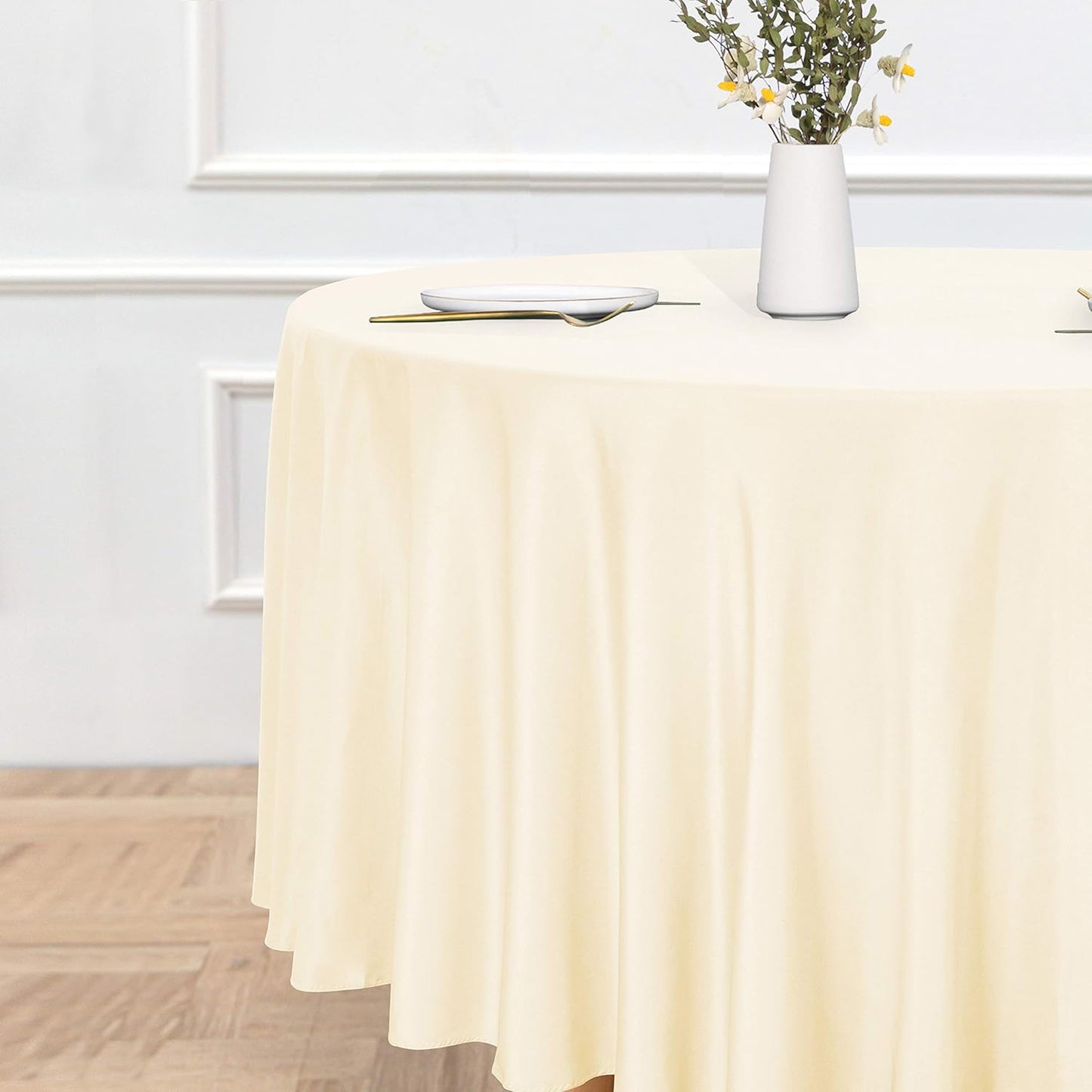 sancua Round Tablecloth - 108 Inch - Water Resistant Spill Proof Washable Polyester Table Cloth Decorative Fabric Table Cover for Dining Tables, Buffet Parties and Camping, Beige