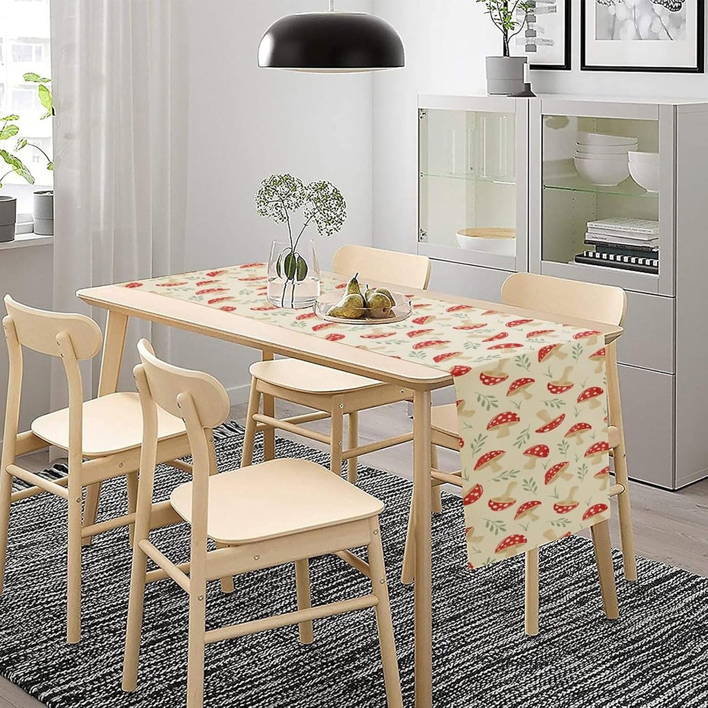 Mushroom Table Runner,Vintage Plant Print Table Runner for Kitchen Dining Table Home Party Decoration 13x108 Inch
