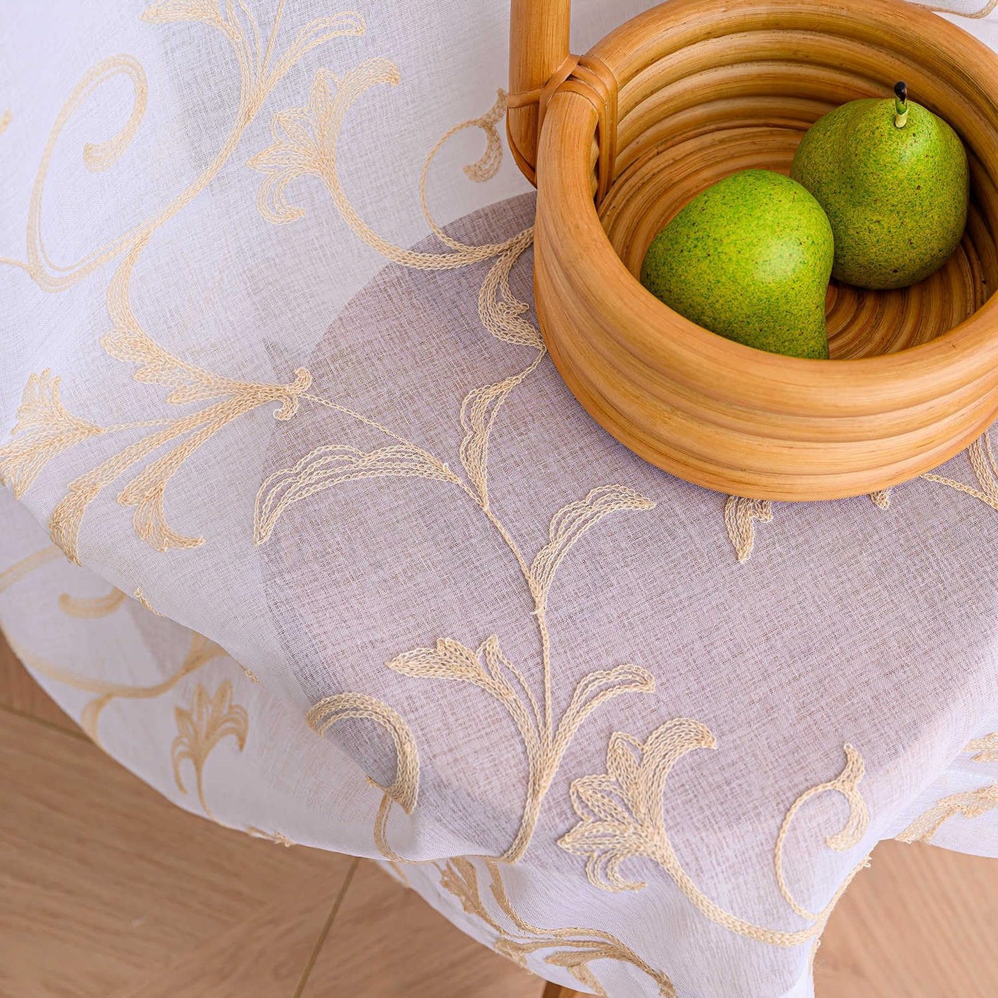 MYSTIC-HOME Sheer Curtains White 63 Inches, Boho Curtains for Bedroom Rod Pocket Farmhouse Drapes with Floral Patterned for Living Room, Embroidery Panels Vintage Country Curtains Set of 2, 52"x 63".