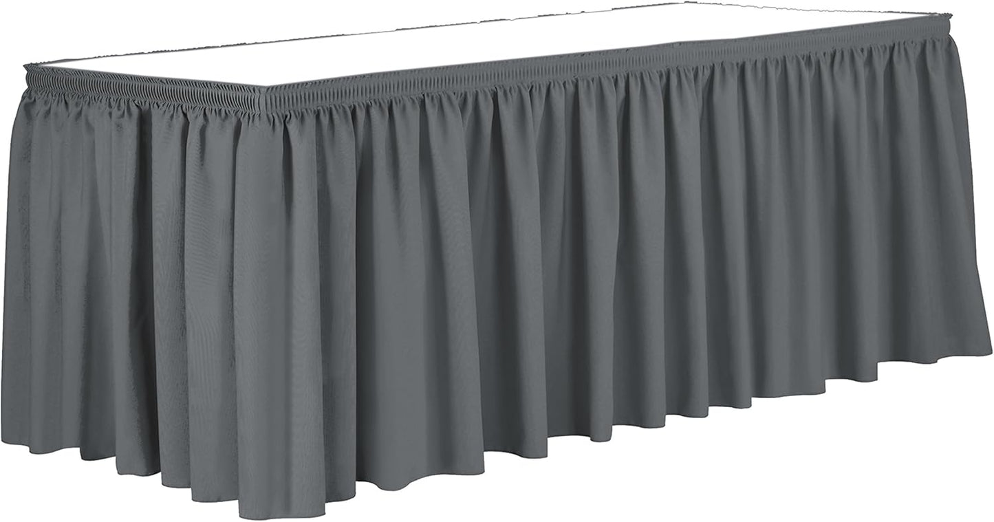 Ultimate Textile Pleat Polyester Fabric Table Skirt - Machine Washable Flame Resistant with Clips for Events, Weddings & Trade Shows, Cut & Sewn in Paterson, NJ - Charcoal, 17' Shirred Pleat