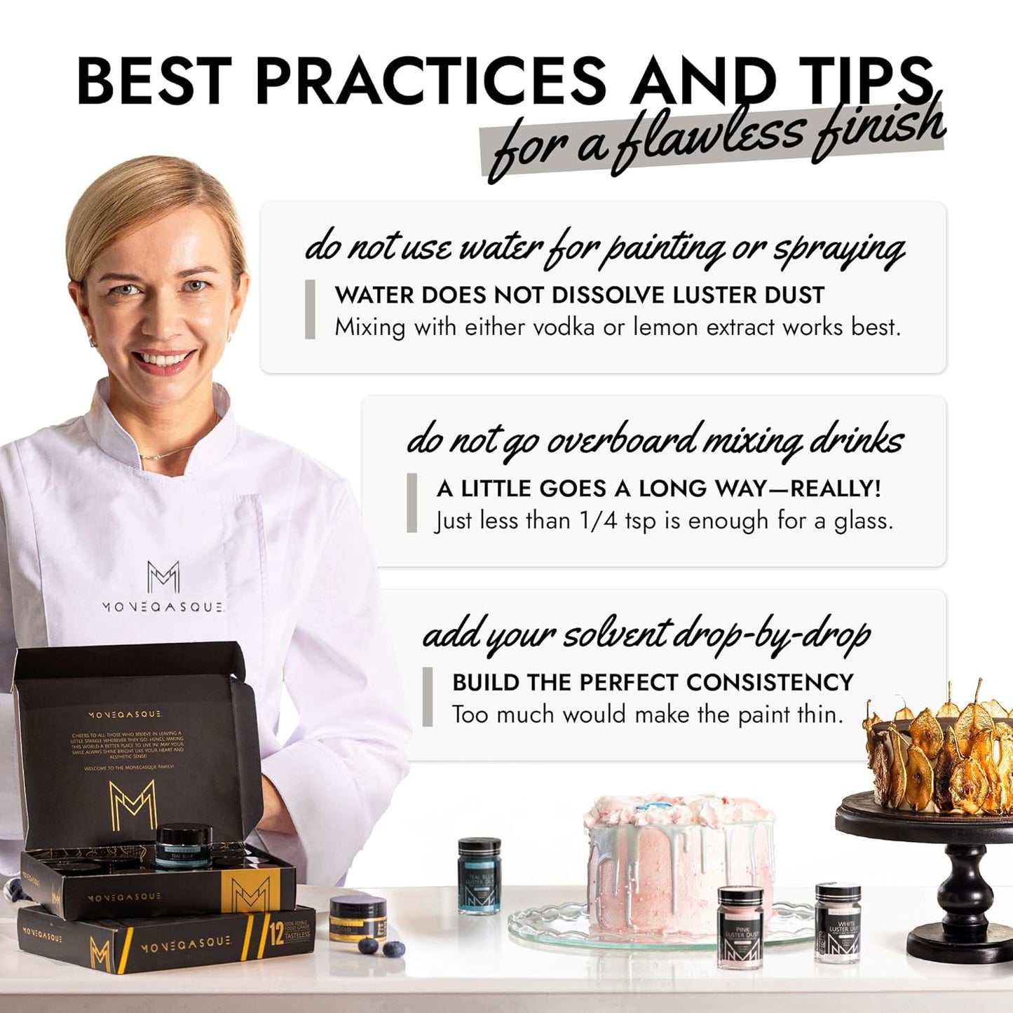 MONÉGASQUE Silver Edible Glitter for Drinks 15g – Edible Glitter for Cakes & Cocktails - Halloween Drink Decorations Shimmer - Silver Luster Dust for Cocktail, Cake Decorating, Food Decorations Spray