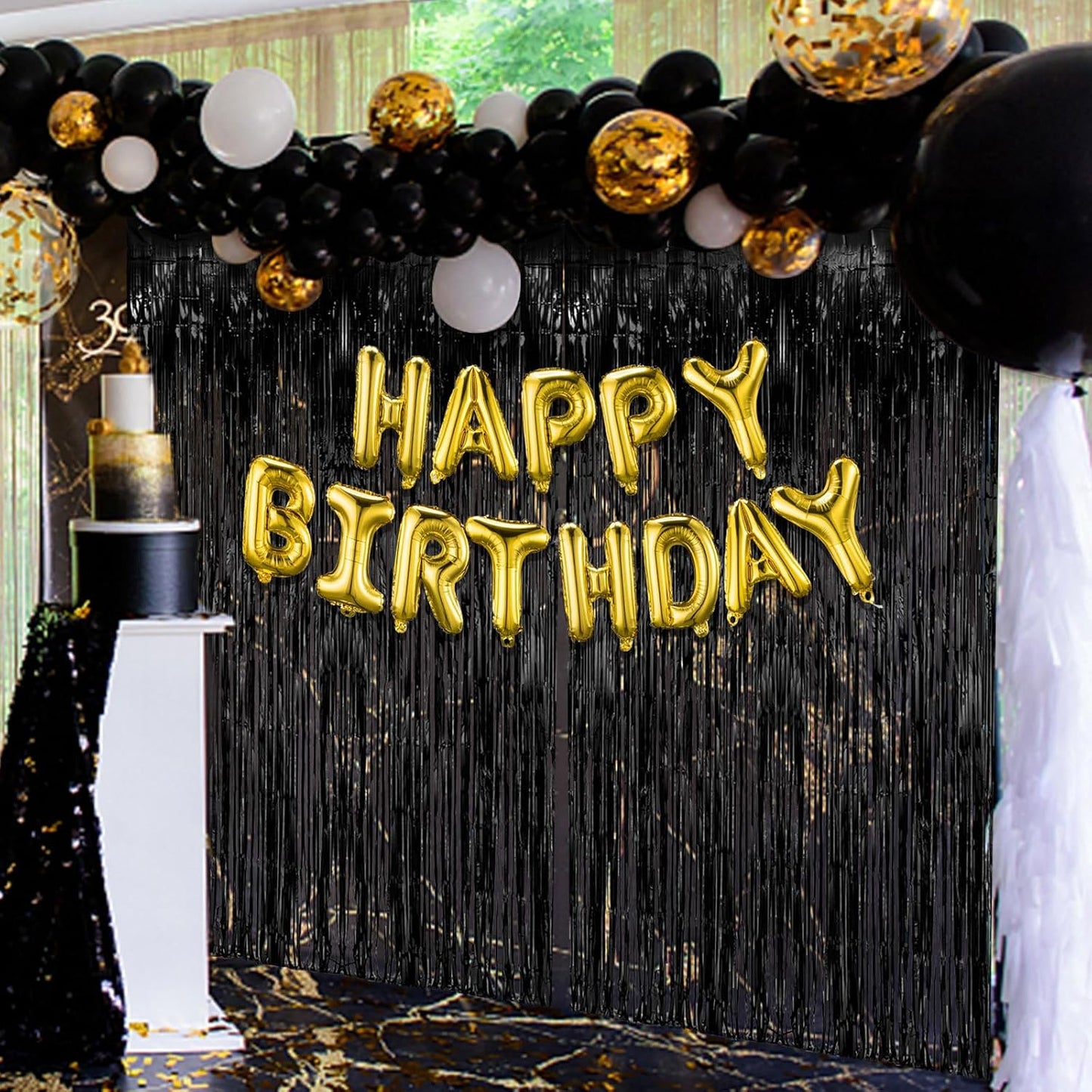 20 Pack Black Party Streamers Backdrop Tinsel Foil Fringe Curtains Halloween Party Decorations Birthday Wednesday Twilight Party Decorations Graduation Wizard Party Supplies