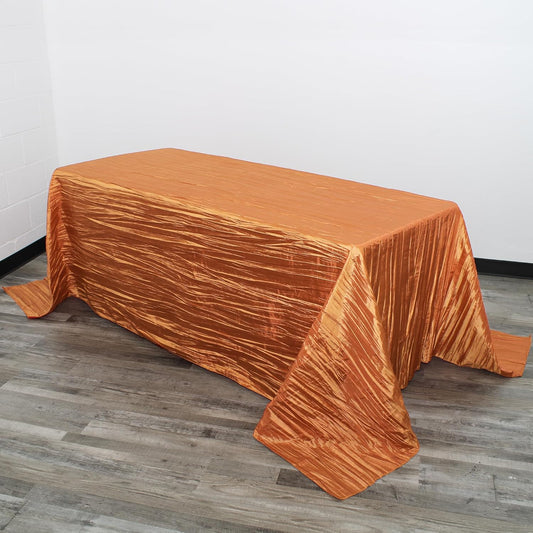 YOUR CHAIR COVERS - 90 x 132 inch Rectangular Crinkle Taffeta Tablecloth - Burnt Orange, Rectangle Table Linens for 6 ft Rectangular Tables, Wedding Crushed Table Cloth
