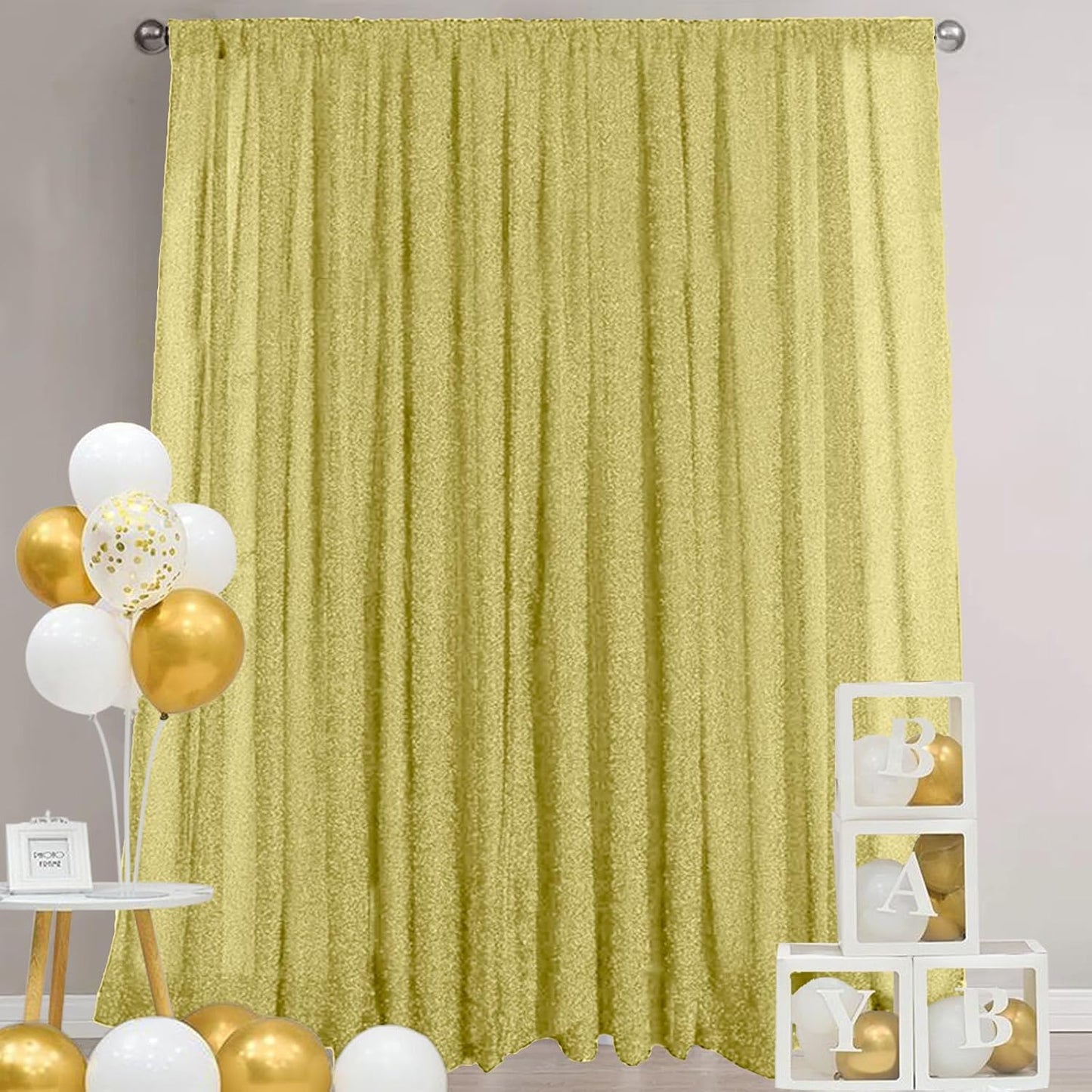 10FT x10FT Champagne Metallic Sheer Spandex Backdrop, 1 Panel Glitter Photography Background, Stretchy Spandex Fabric for Wedding, Party, Baby Shower, Photo Booth Decor