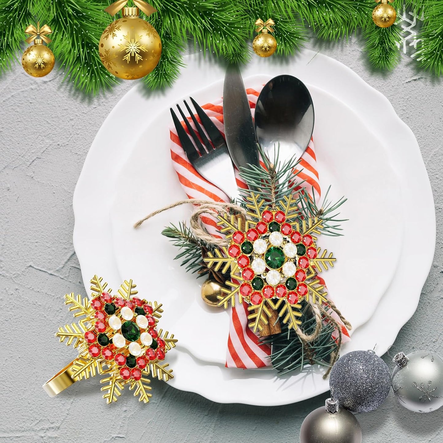 Halatool Set of 8 Christmas Napkin Rings Colorful Snowflake Napkin Holder for Christmas Thanksgiving Holiday Party Table Decoration