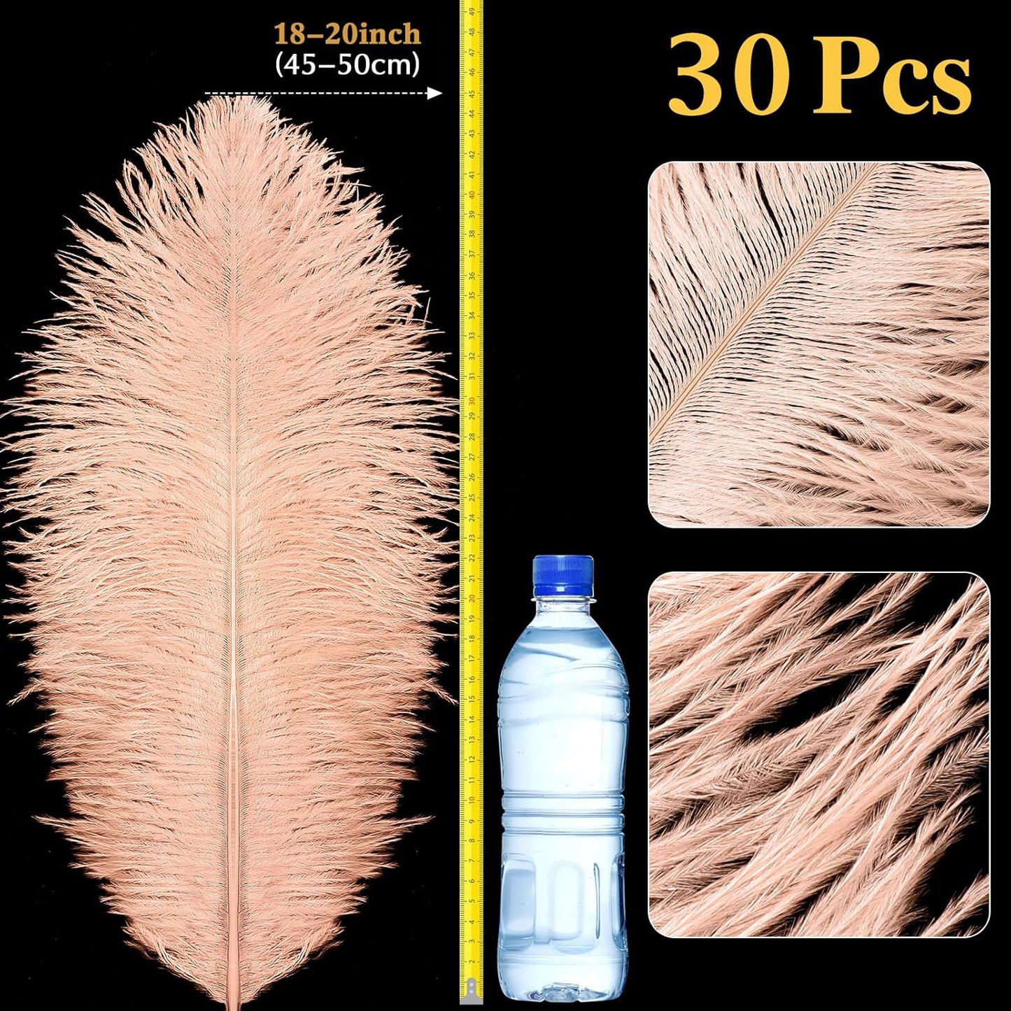 Retrowavy 30 Pcs 18-20 Inch Large Natural Ostrich Feathers Bulk for Centerpieces for Wedding Party Centerpieces Home Decoration Flower Arrangement (Champagne)