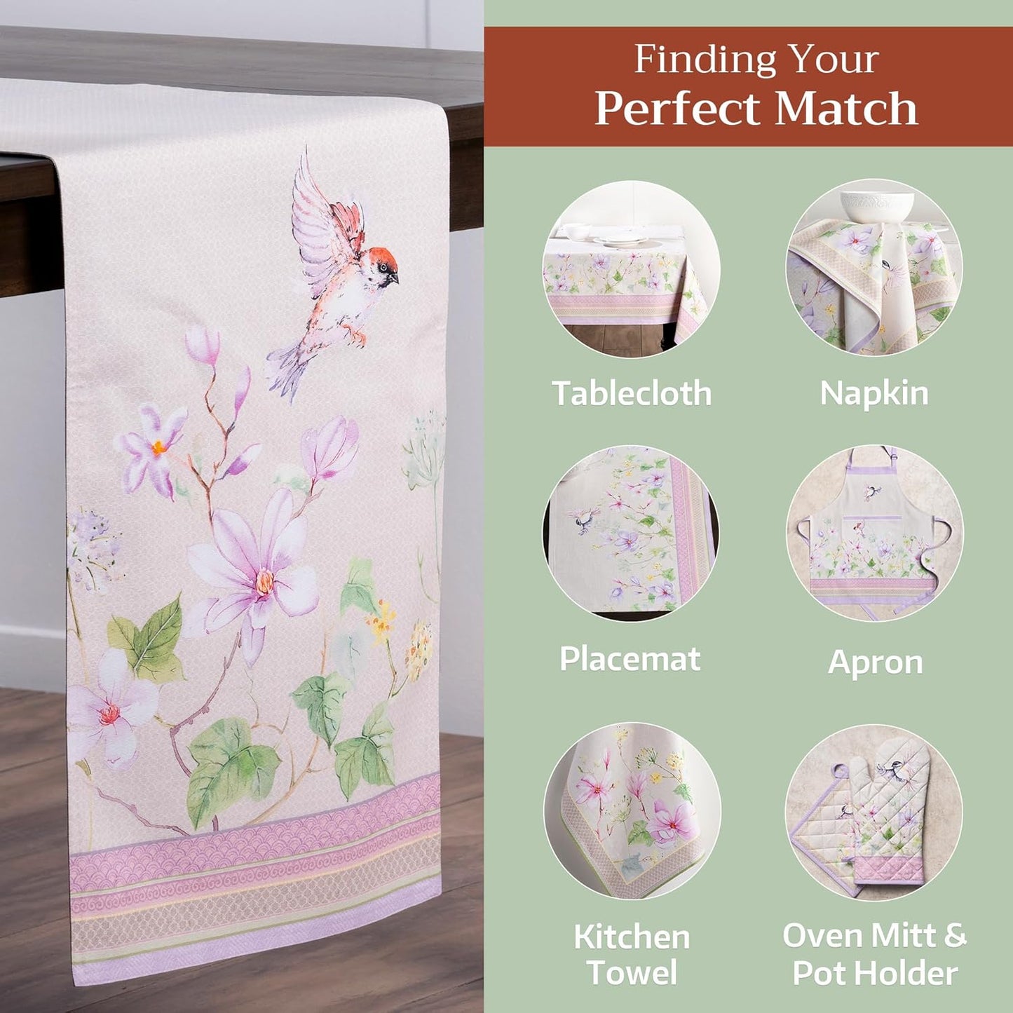 Maison d' Hermine Table Runner 100% Cotton Double Layer Table Runners 72 inches Long Decorative for Home Kitchen Dining Party Wedding Bridal Shower Spring Summer (Magnolia Mornings, 14.50" x 72")