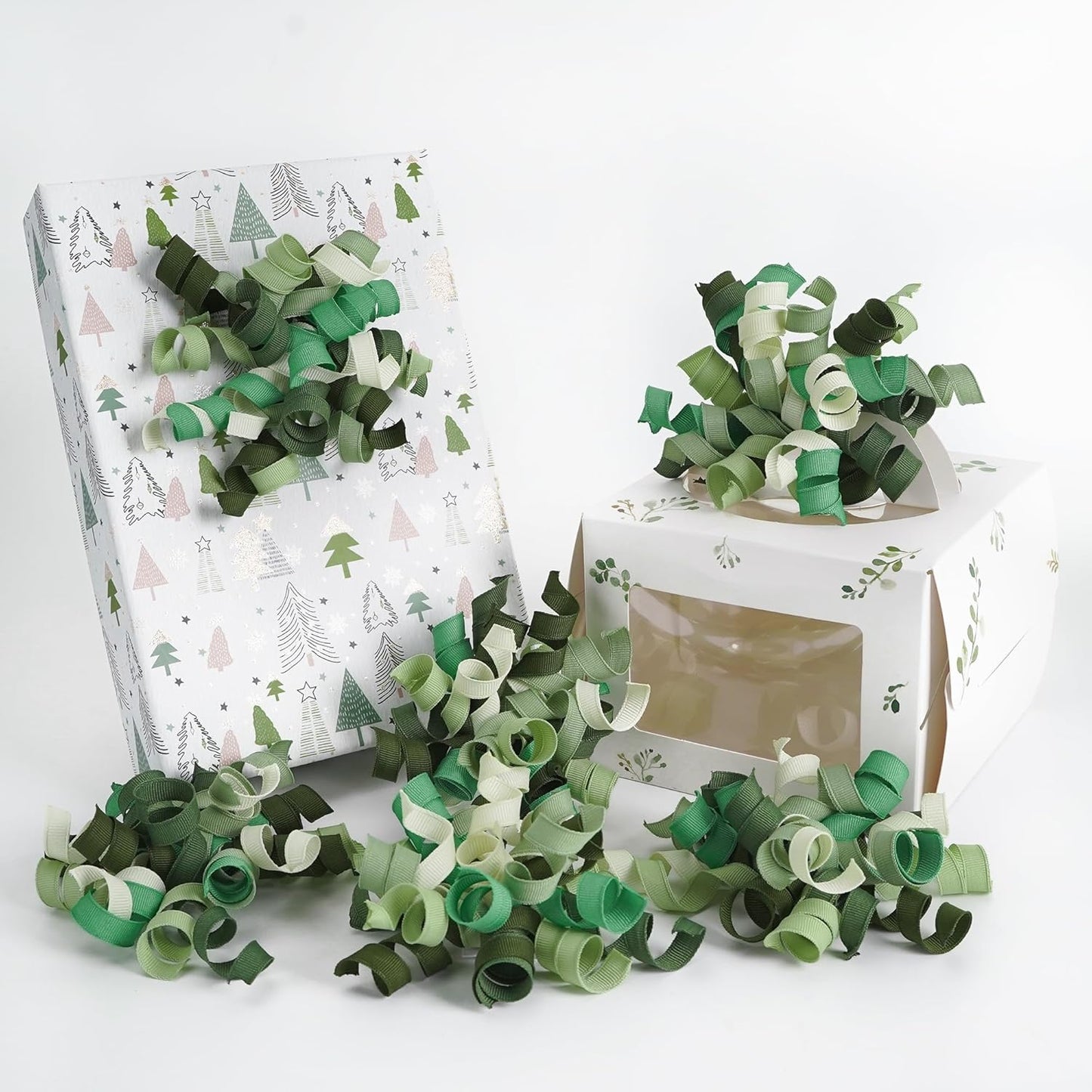 HUIHUANG Green Curly Gift Bows Self Adhesive Sage Green Burst Gift Bow for Gift Wrapping, Birthday, Wedding Baby Shower Party Favors, Wine Bottle, Treat Bags- 6 Counts