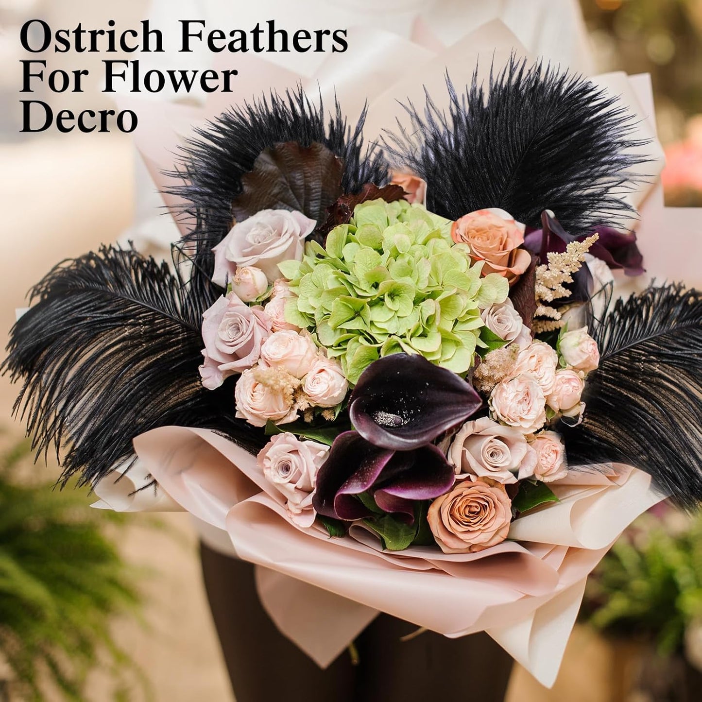 Crowye 100 Pcs Ostrich Feathers Bulk for Centerpieces Craft Ostrich Feathers for Vase Wedding Masquerade Party Home Costume Decorations (6-8 Inch,Black)