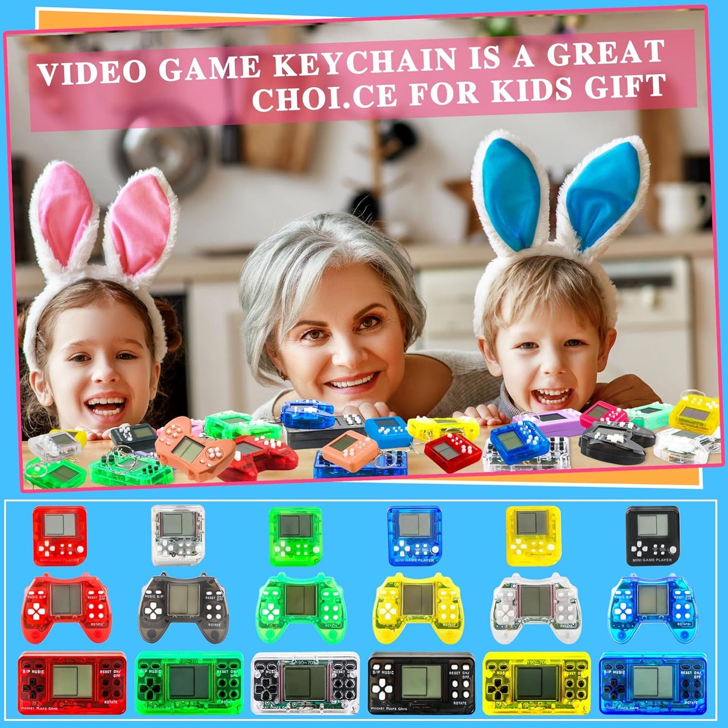 36 Pack Video Game Keychain Mini Square Handheld Video Game Key Chain for Kids Birthday Video Game Party Favors
