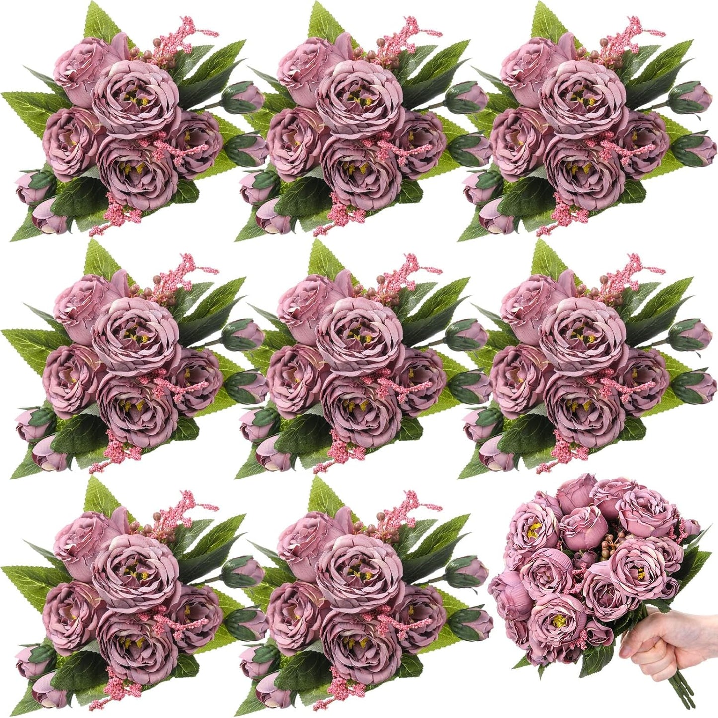8 Bundles Artificial Peonies Flowers Boho Faux Flowers Arrangements Artificial Centerpiece Spring Bouquet Floral Wedding Decoration for Vase(Dark Purple)