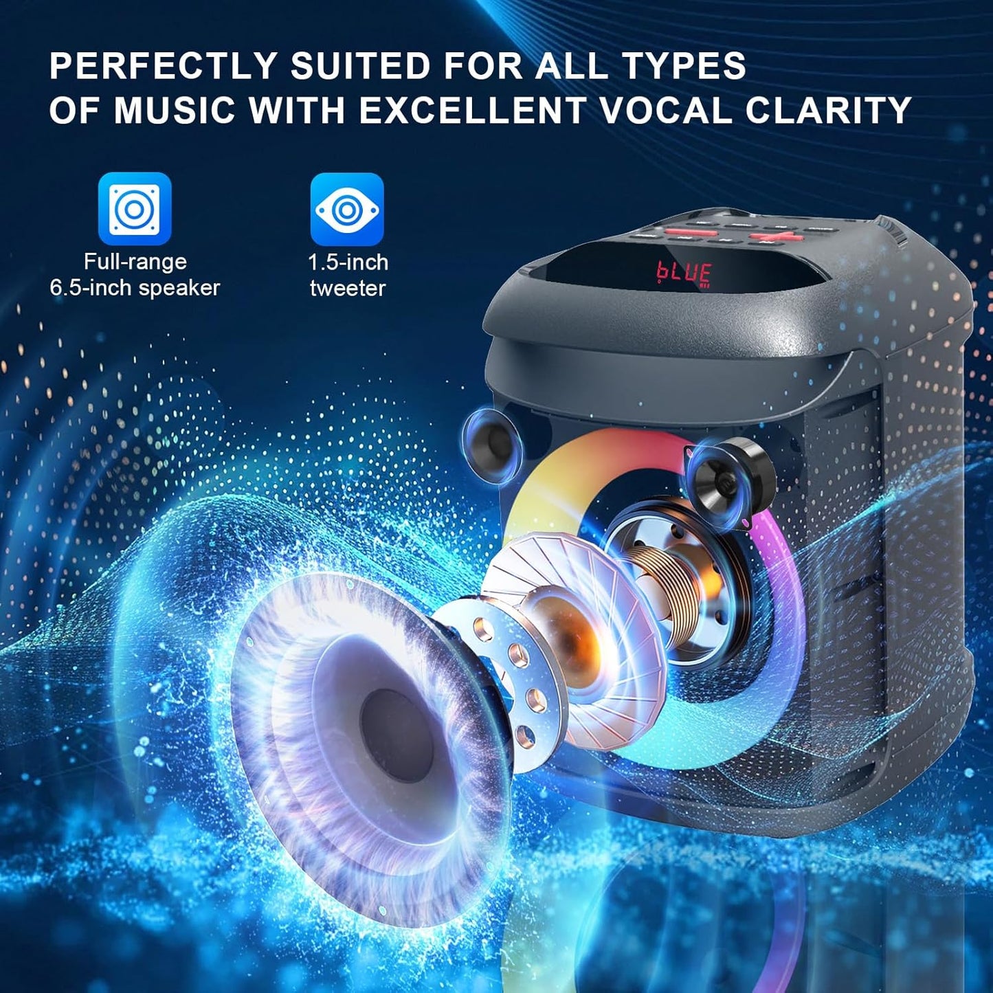 AIMAX Karaoke Machine with Bluetooth and Two Wireless Microphones, Portable Speaker for Home & Outdoor Parties, 7-Hour Battery Life, Mic/AUX/USB/TF Support, Perfect for Kids & Adults Singing