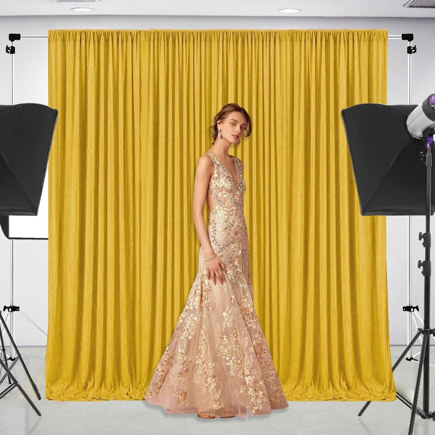 10 x 10 Feet Gold Backdrop Curtain for Partie, Background Curtains for Photoshoot, Birthday, Wedding, Halloween, Thanksgiving, Christmas Day, New Year Party Decorations 5Ft x 10Ft, 2 Panels