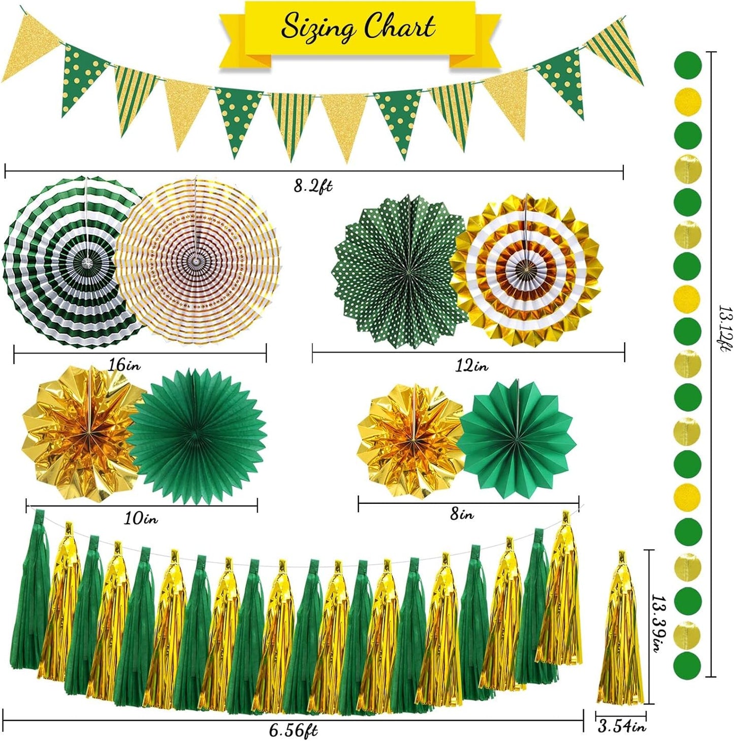 Paper Fans Party Decorations Glitter Paper Triangle Flag Pennant Banner Tassel Garland Circle Banners Party Supplies for Bachelorette, Birthday, Engagement Wedding, Baby Bridal Shower Green Gold