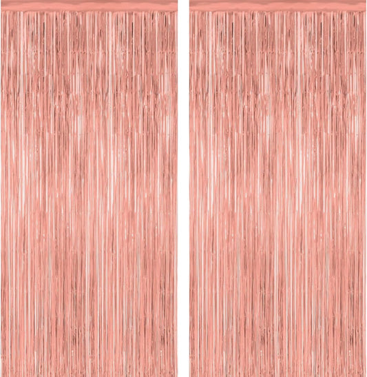 Rose Gold Streamers Party Decorations 2 Pack Rose Gold Tinsel Backdrop Supplies Foil Curtain Backdrop for Bridal Baby Shower Birthday Bachelorette Wedding Engagement Party Decorations