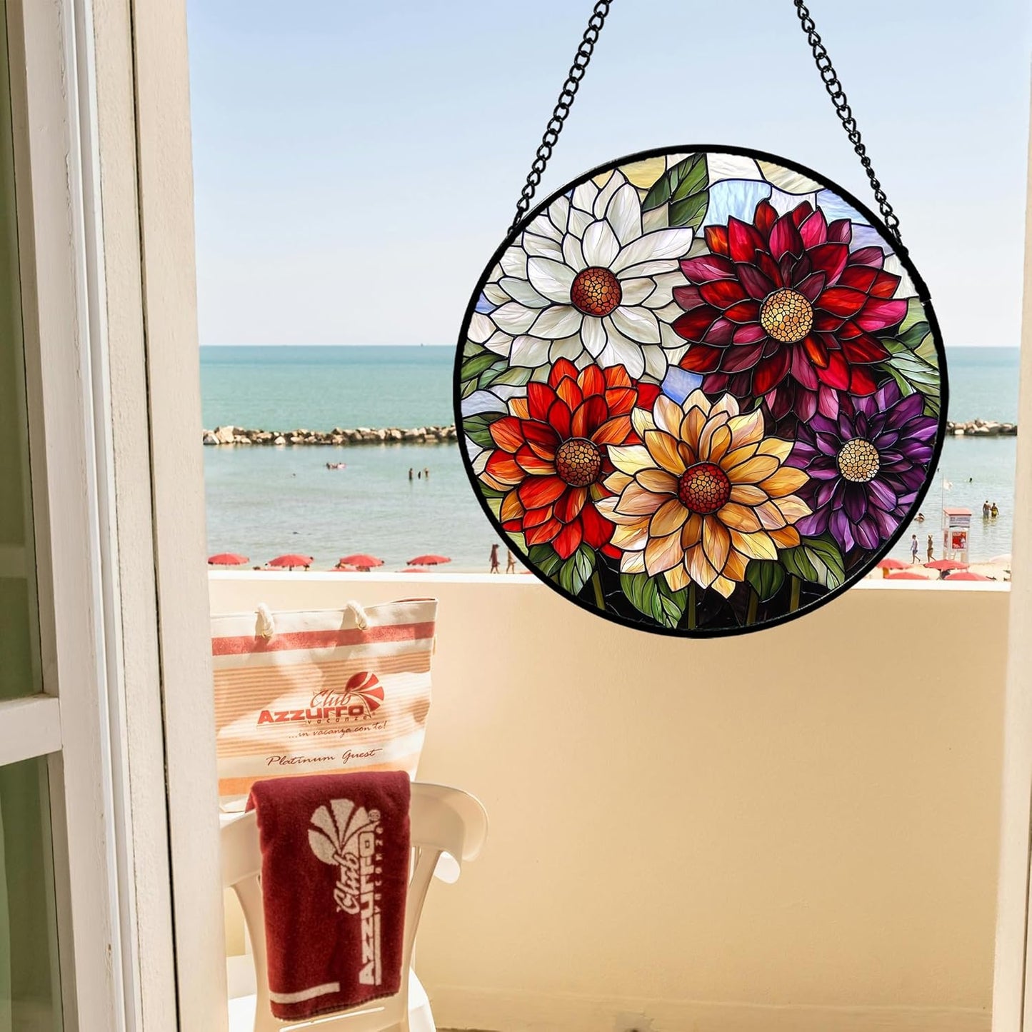 Stained Glass Window Hanging, Colorful Flowers Sun Catcher for Window Door Home Decor Plant Suncatcher Christmas Mother's Day Birthday Gifts for Women Men Mom and Nana 11.8 in