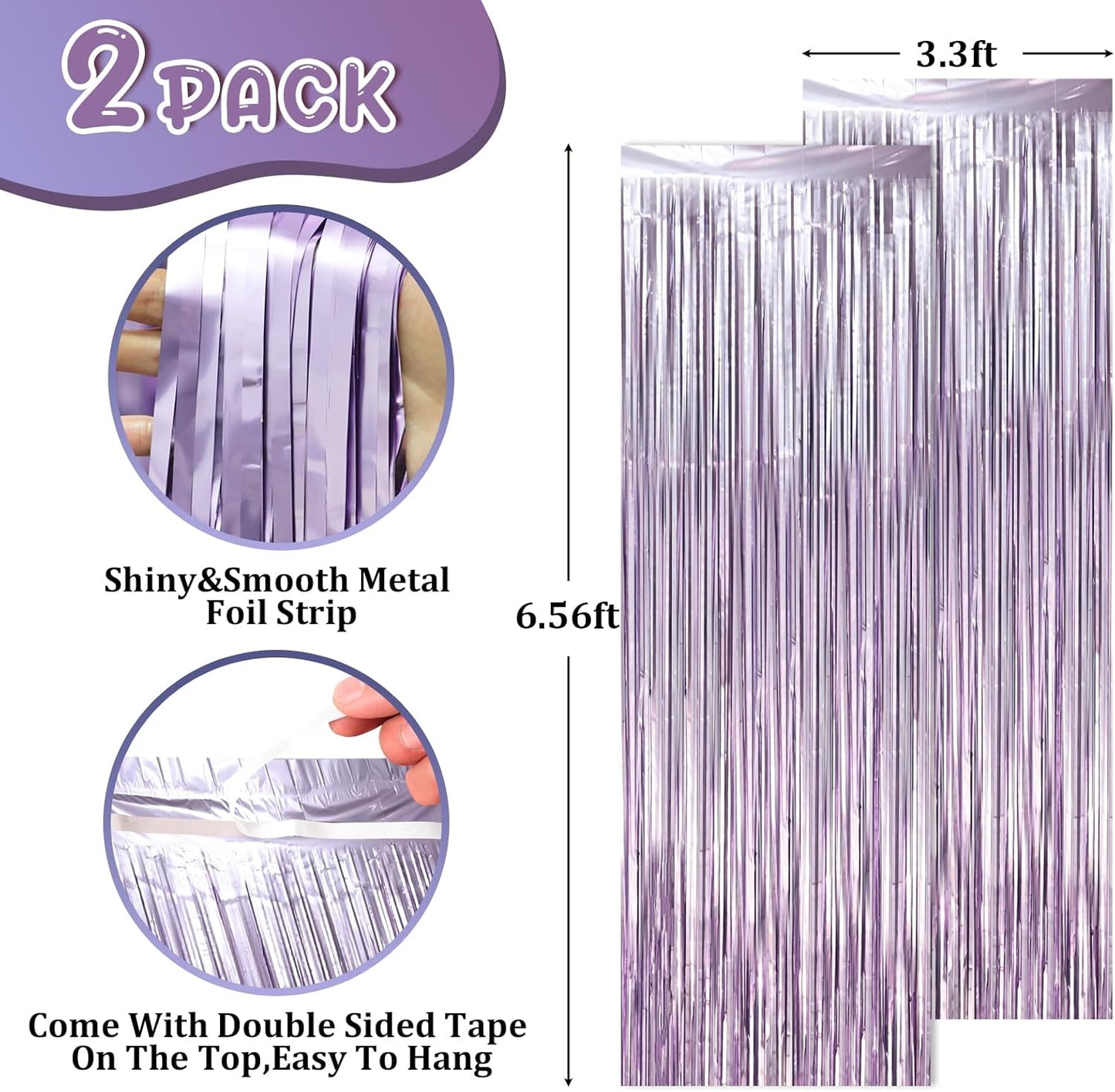 2 Pack Light Purple Foil Fringe Backdrop Curtains, Tinsel Streamers Party Decorations, Fringe Backdrop, Door Shimmer for Baby Shower or Birthday Party