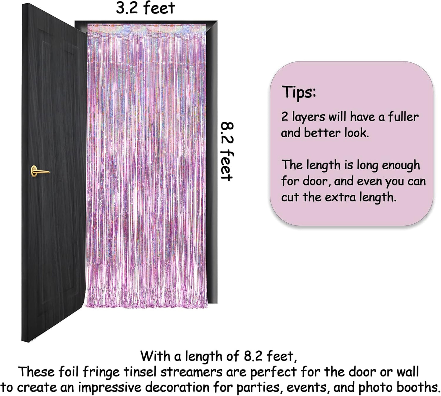 Pink Tinsel Curtain Party Backdrop - GREATRIL Foil Fringe Curtain Lilac Pink Party Streamers for Birthday Girl Princess Bachelorette Euphoria Taylor Themed Party Decorations - 2 Packs