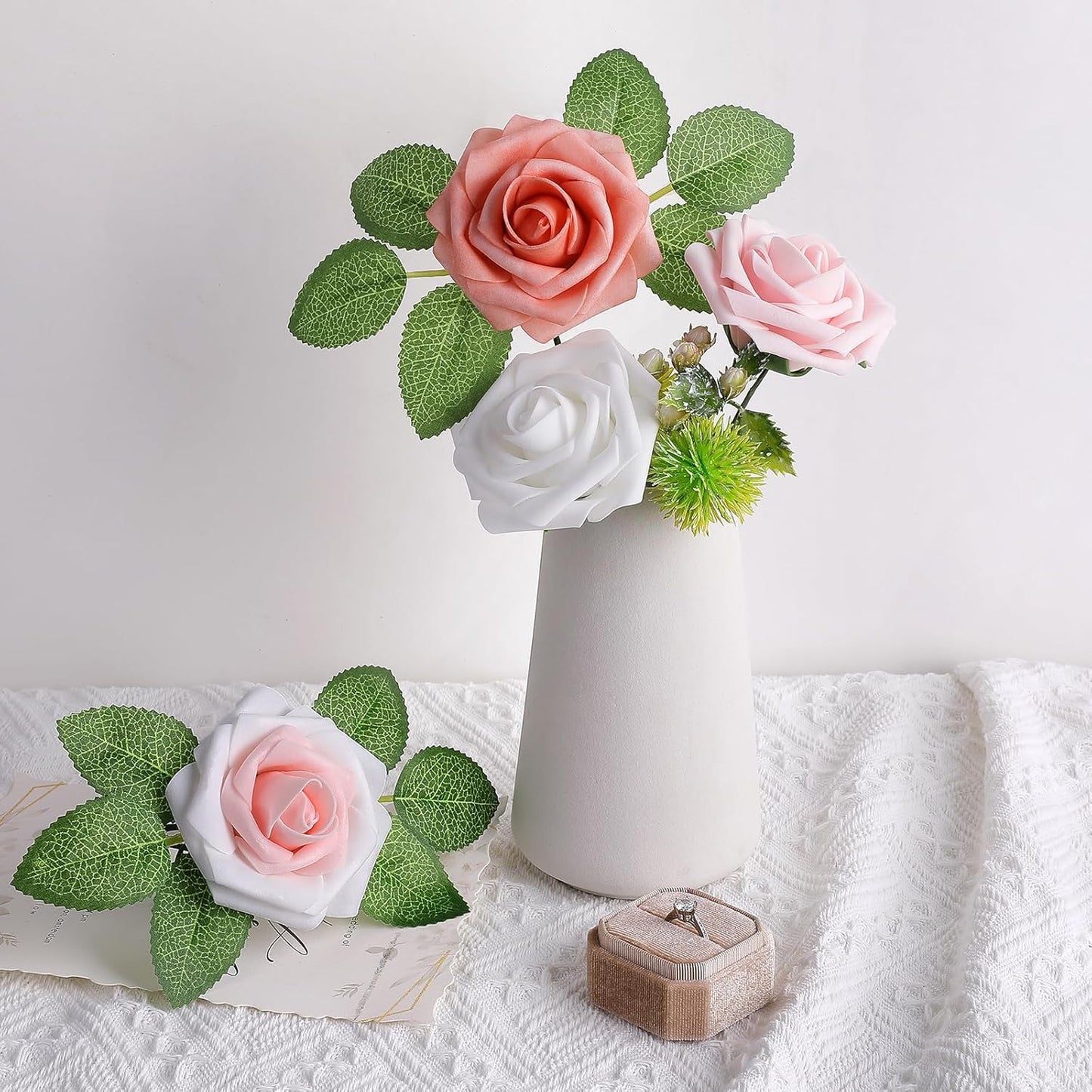 AmyHomie 25pcs Real Looking Artificial Shades of Blush Roses w/Stem for DIY Wedding Bouquets Centerpieces Arrangements Party Baby Shower Home Decorations