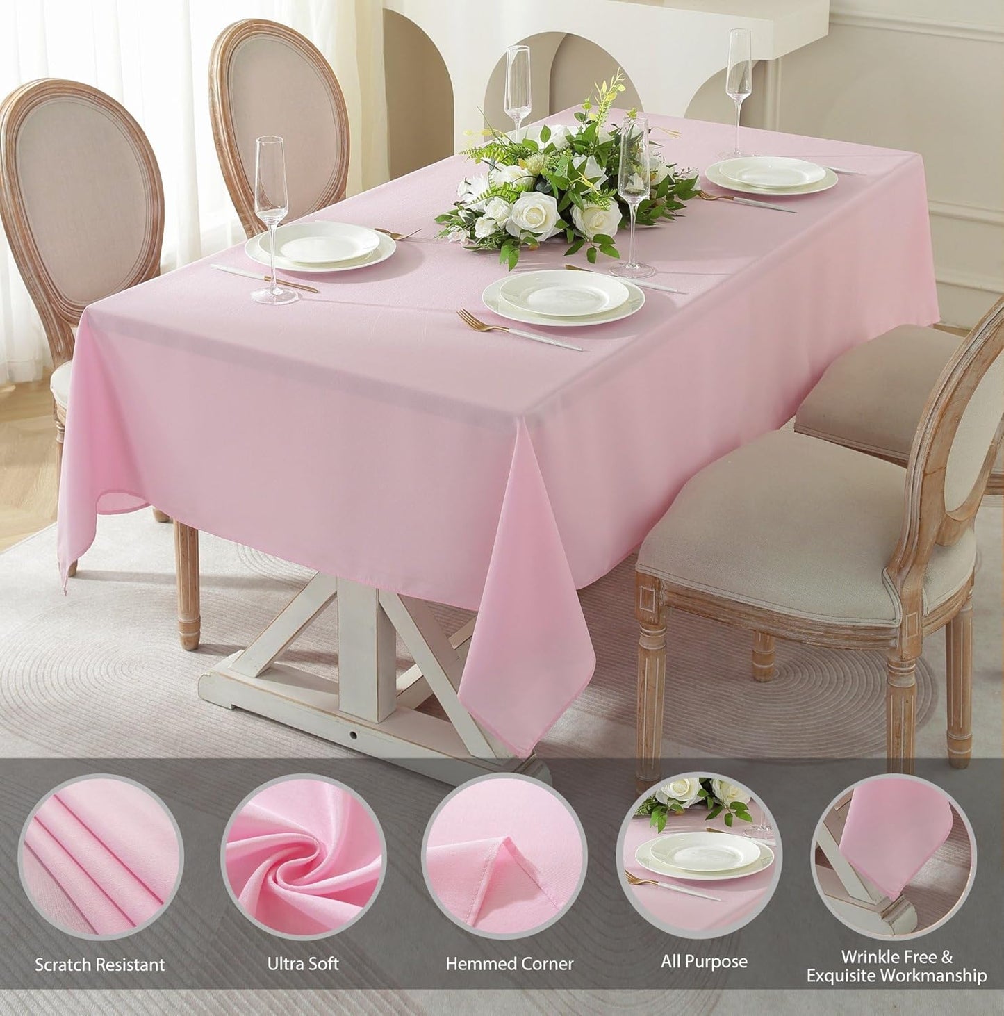 Craft And Party Rectangle Tablecloth, 70 x 120 Inch Pink Tablecloth, Polyester Fabric Washable Table Cloth for Home, Party, Wedding or Restaurant Use.
