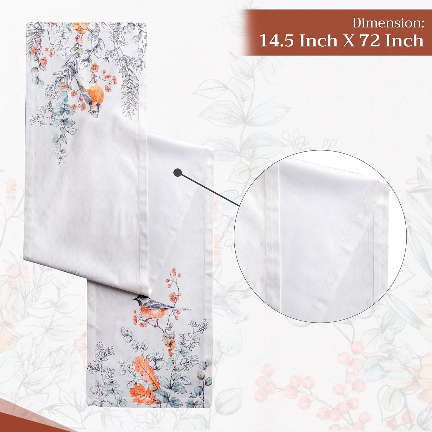 Maison d' Hermine Table Runner 100% Cotton Single Layer Table Runners 72 inches Long for Thanksgiving Christmas Decorations Home Kitchen Dining Party Wedding (Whitish Shabby Chique, 14.5" x 72")