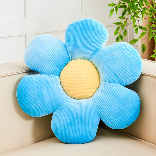 Blue Flower Pillow, 14.9" Cute Flower Shaped Floor Pillow, Aesthetic Floral Plush Daisy Decorative Throw Pillows for Bed Sofa Couch