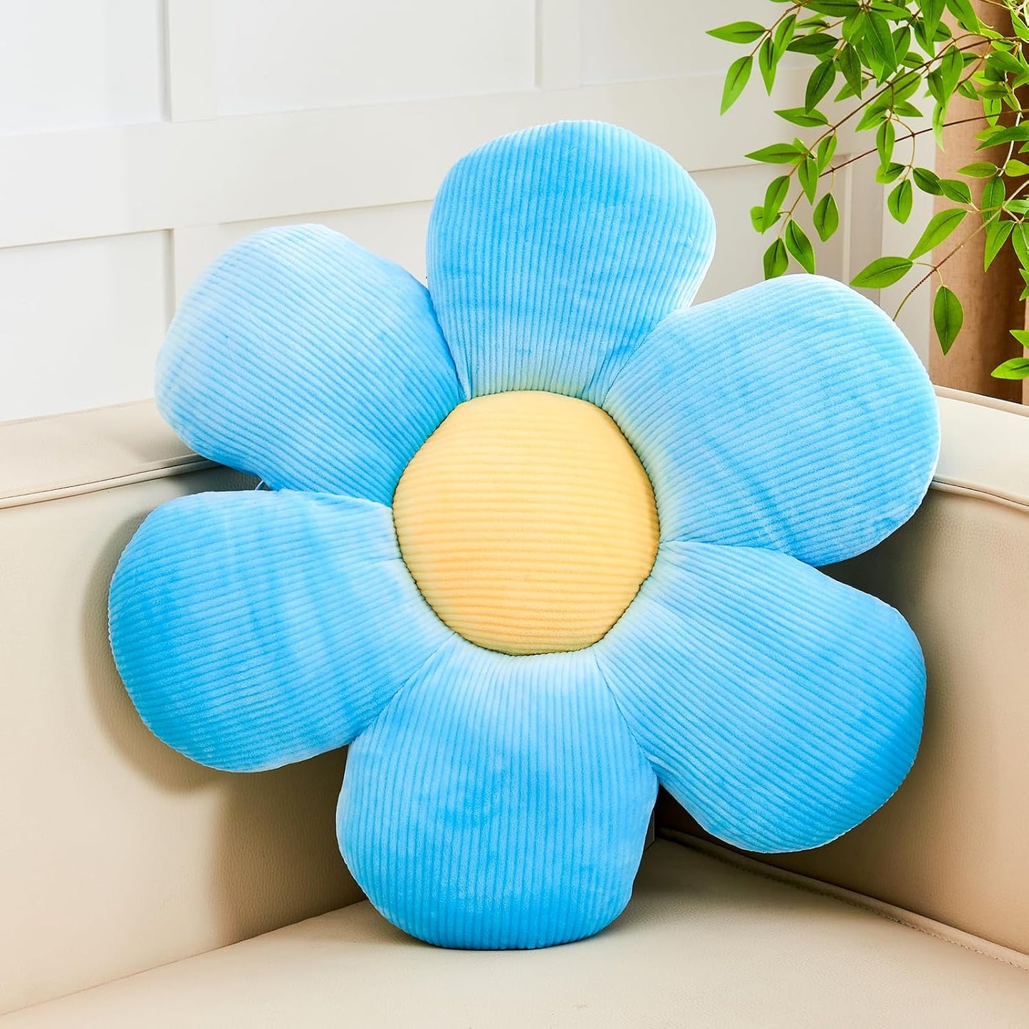 Blue Flower Pillow, 19.6" Cute Flower Shaped Floor Pillow, Aesthetic Floral Plush Daisy Decorative Throw Pillows for Bed Sofa Couch