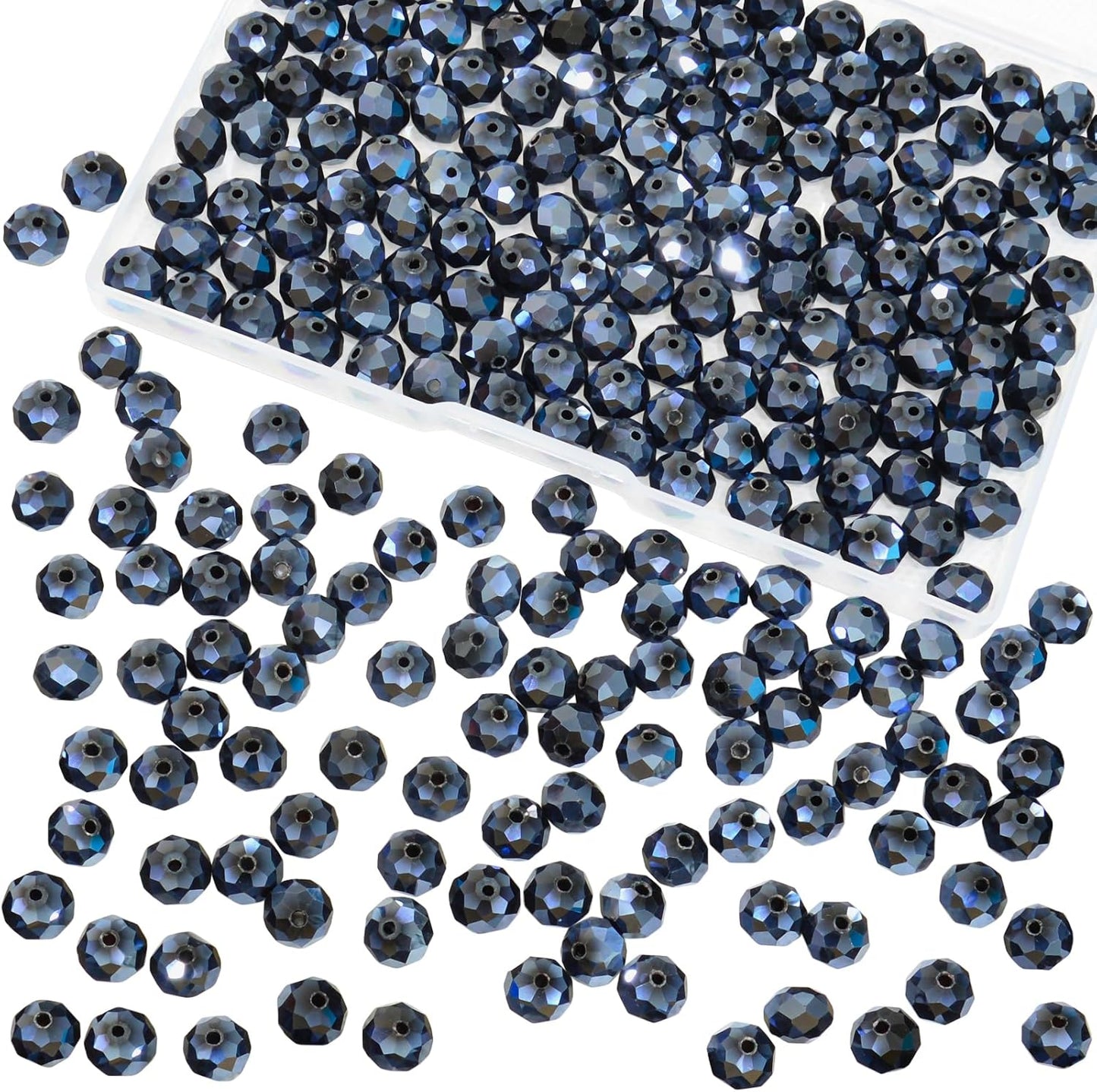 220Pcs 10mm Crystal Glass Beads for Jewelry Making Beads for Bracelets Necklace Pendants Making Supplies(Navy Blue)