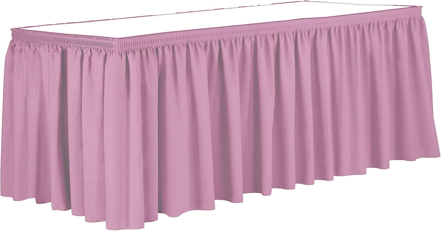 Ultimate Textile Pleat Polyester Fabric Table Skirt - Machine Washable Flame Resistant with Clips for Events, Weddings & Trade Shows, Cut & Sewn in Paterson, NJ - Pink Balloon, 14' Shirred Pleat