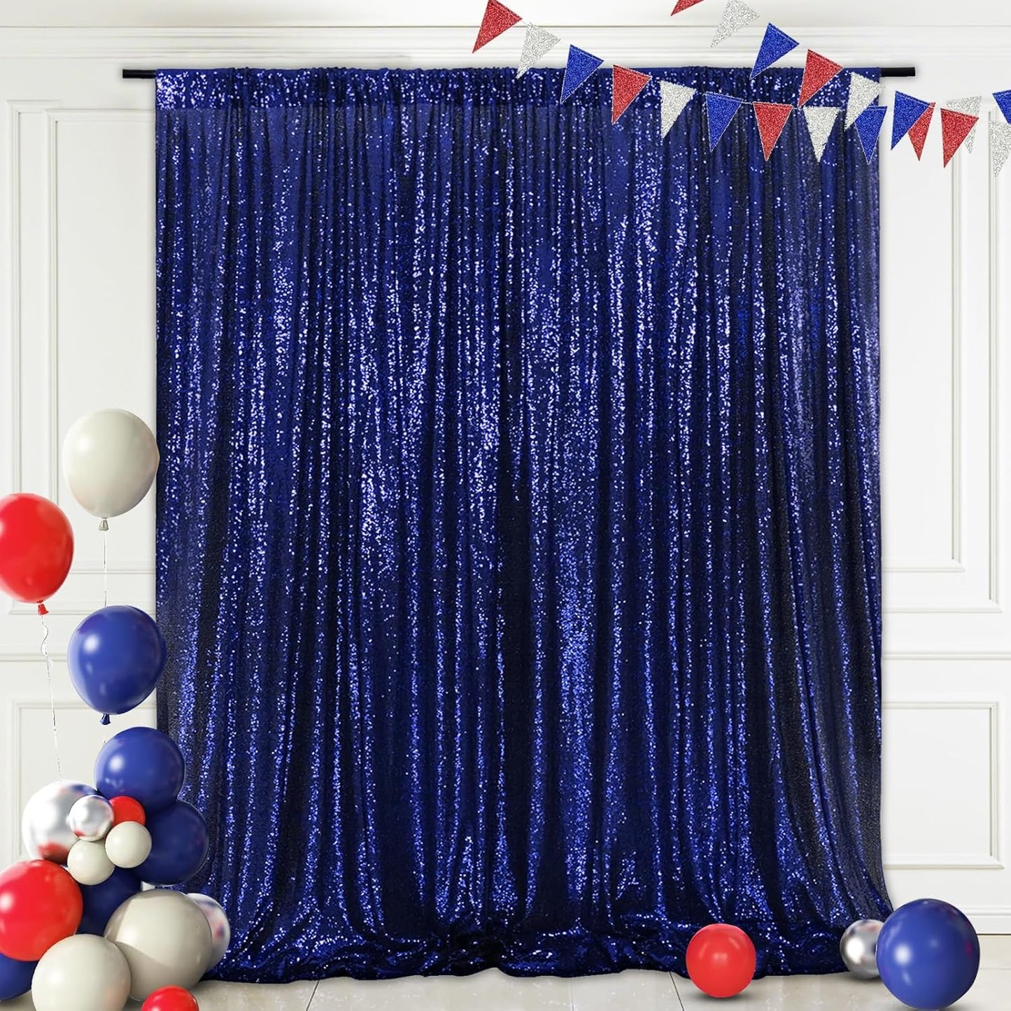Eternal Beauty Navy Blue Sequin Backdrop, 6x8 Ft Glitter Background Curtains for Shimmer Photography Party Wedding Birthday Independence Day Back Drop Decor