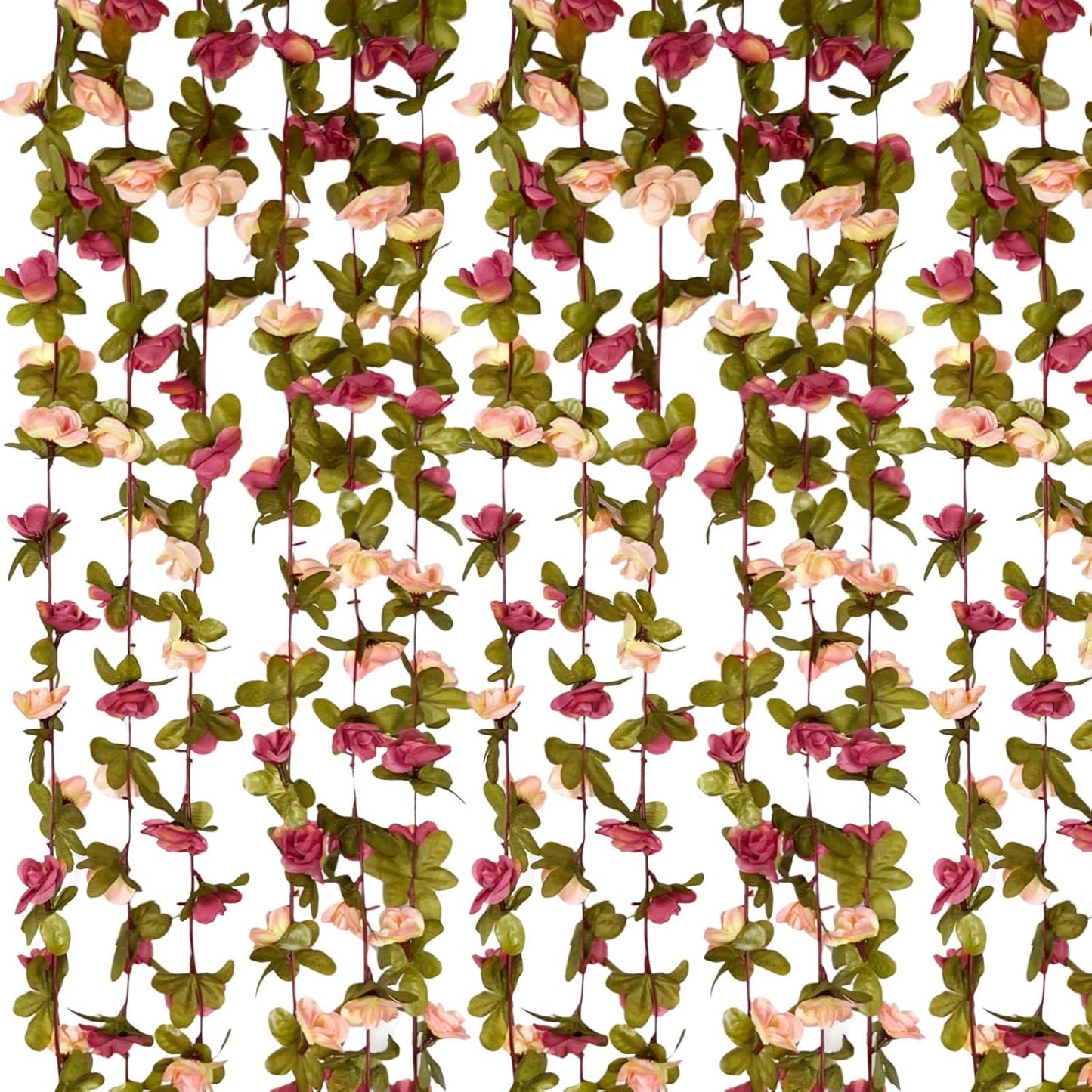 8Pcs 63Ft Dark Pink&Yellow Fake Rose Hanging Flowers, Artificial Flower Vine, Hanging Floral Vine Garland for Wedding, Wall Arch, Halloween, Christmas Garden Backdrop Decor