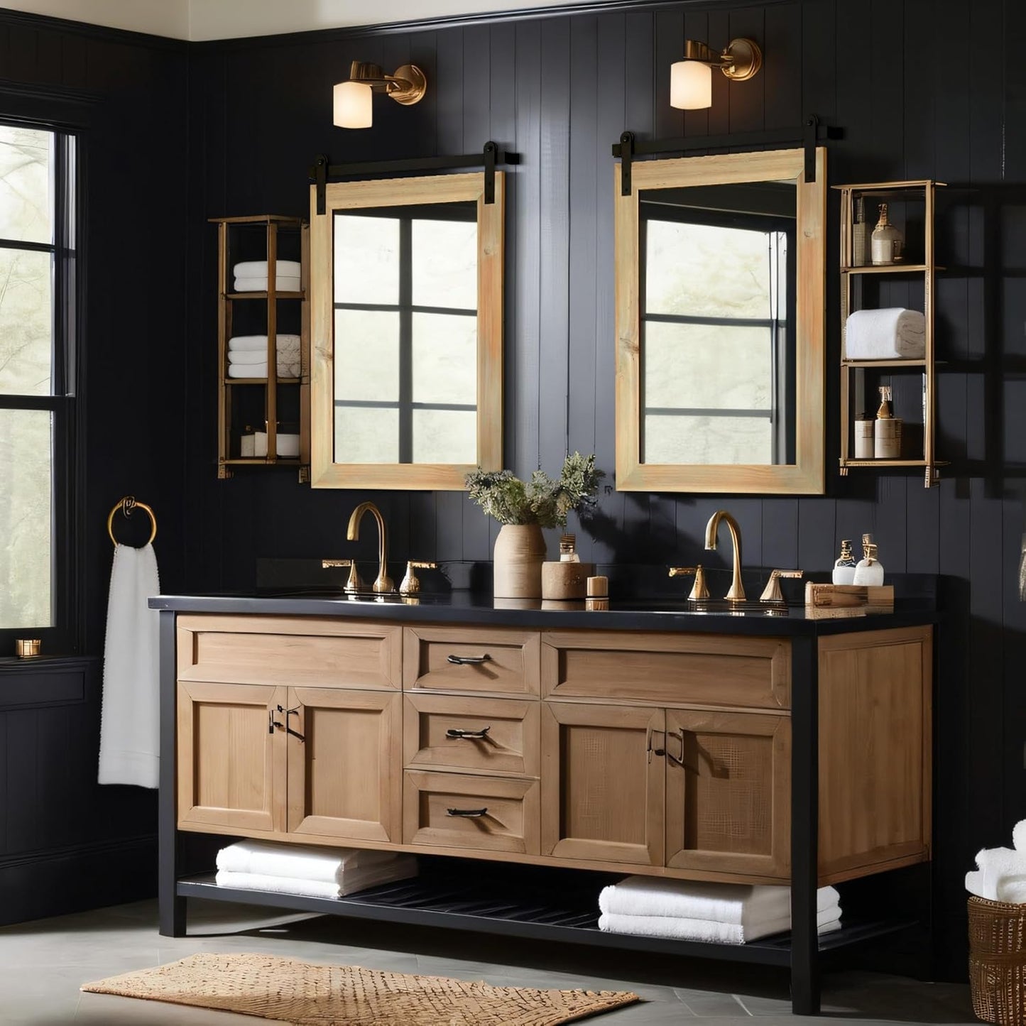 COGOOD Farmhouse Barn Door Mirror - 21" x 30" Rustic Wood Framed Wall Mirror for Bathroom, Living Room, Entryway Wall Decor (Burlywood)