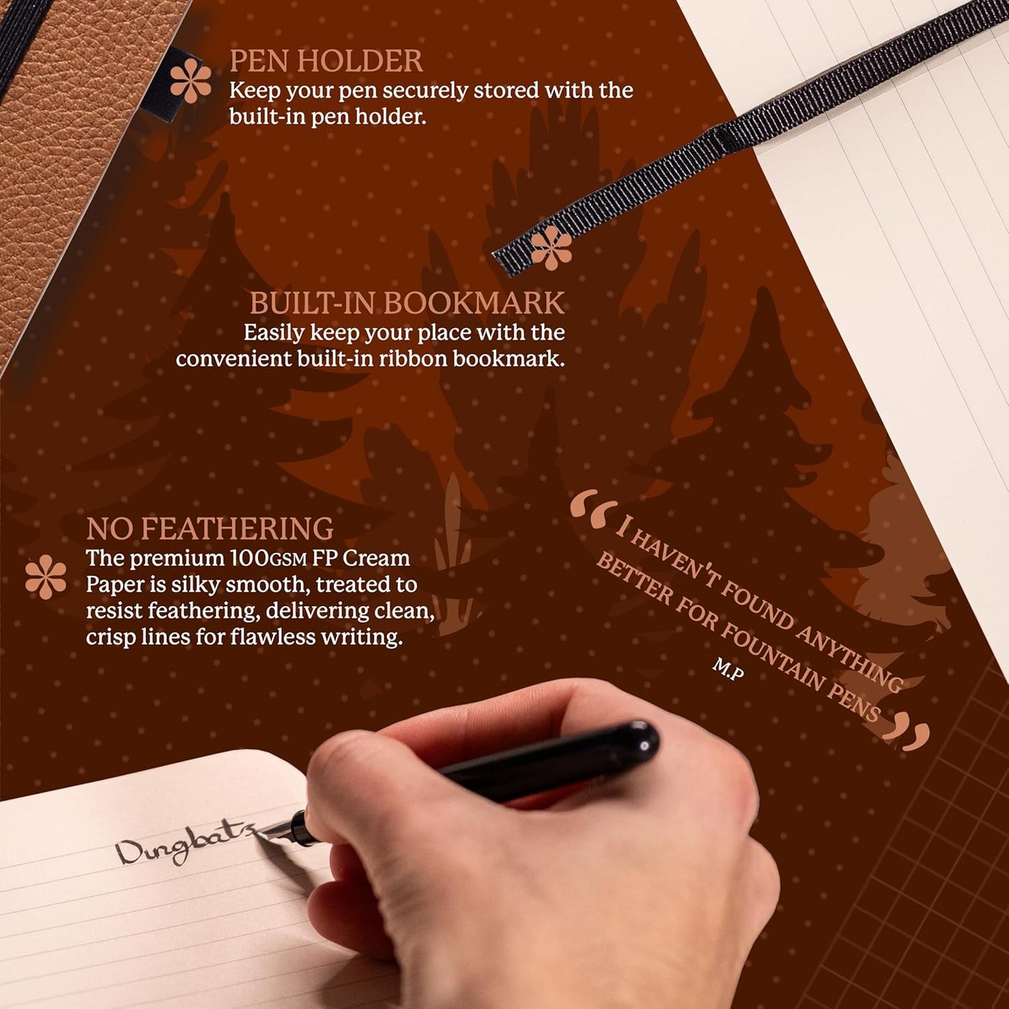 Dingbats* Wildlife Dotted Journal Notebook A5 - Vegan Leather Soft Cover, Ideal for Work, Travel - Pocket, Elastic Closure, Bookmark