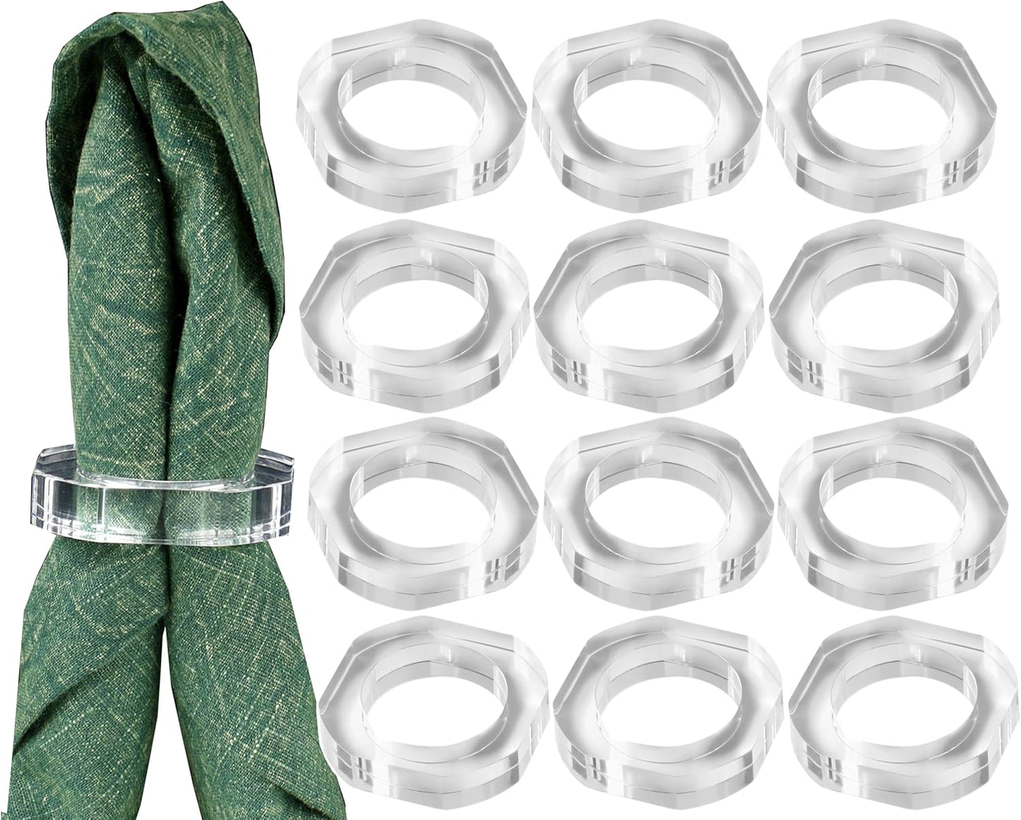 Acrylic Napkin Rings Set of 12-Elegant Napkin Holders for Cloth Napkins, Classic Round Serviette Rings for Dining Table Décor, Weddings, Banquets, Parties & Gatherings (Transparent)-ALPHA Living HOME