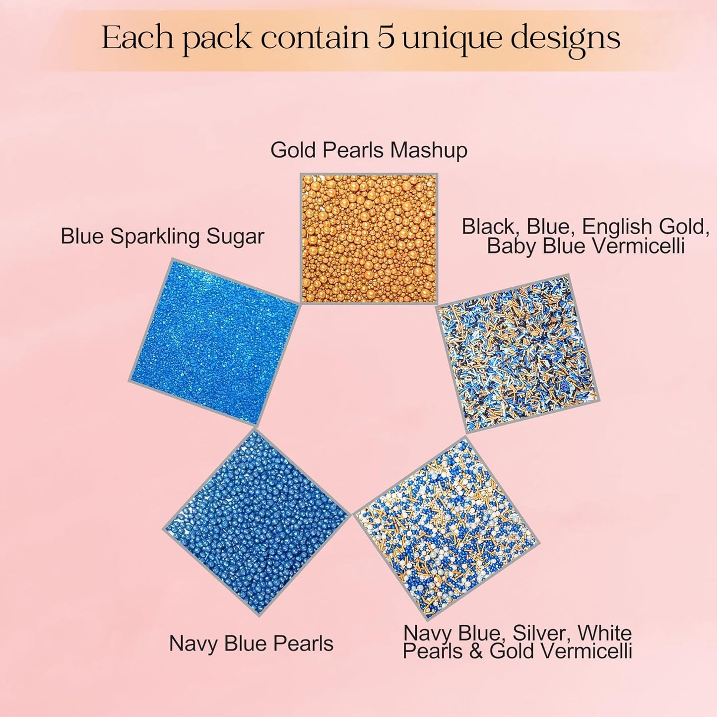 Confect Edible Sprinkles – Marine Royalty Theme – Assorted Pack with Navy Blue & Champagne Gold Dragees, Gold Jimmies & Bright Blue Sparkling Sugar – Sprinkles for Cake Decorating- Vegan, Gluten-Free, Nut-Free, Soy-Free, Dairy-Free, Palm Oil-Free-5 Oz