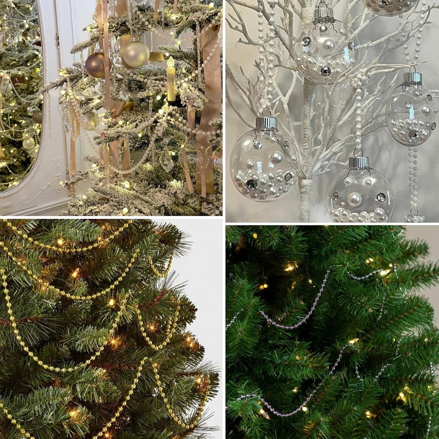 16.4 FT Pearl Beads Garland for Decoration, 12MM Craft Pearl Beads String Spool Ivory Color Faux Pearl Strand Roll for DIY Craft Wedding Party Christmas Tree Decoration