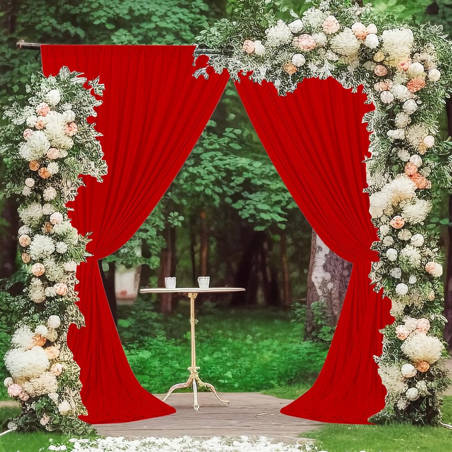 MEETSKY Red Backdrop Curtains for Party Valentine's Day Arch Stage Wedding Ceremony Red Curtains Fabric Photography Backdrop Drapes for BBirthday Party Baby Shower Christmas, 5ft x 7ft, 2 Panels