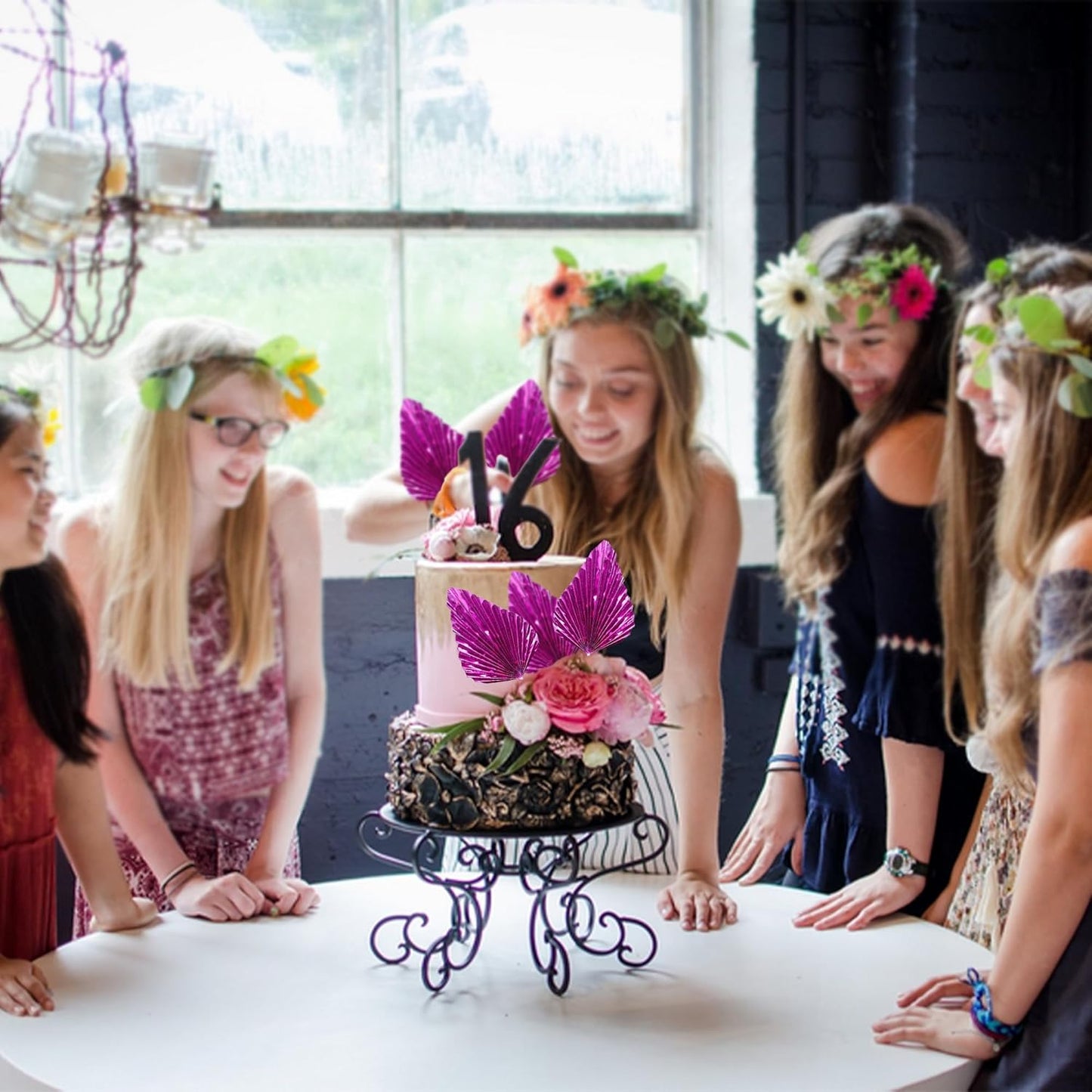 Gyufise 6Pcs Paper Palm Fan Cake Toppers Palm Spear Leaves Fan Cupcake Toppers Cake Insert Decorations Craft DIY Cake Bakeware Decoration for Birthday Party Wedding Party Decor Supplies Light Rose Red