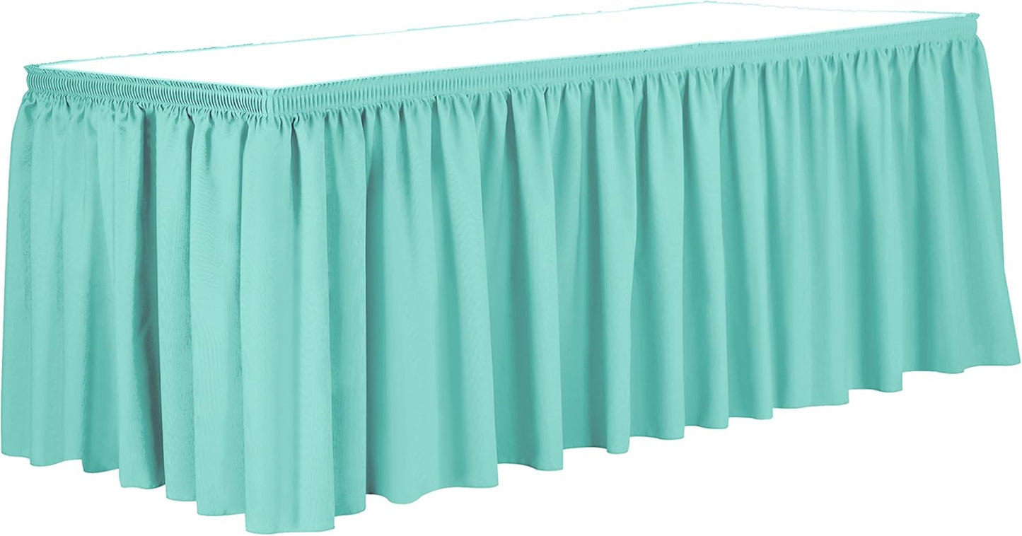 Ultimate Textile Pleat Polyester Fabric Table Skirt - Machine Washable Flame Resistant with Clips for Events, Weddings & Trade Shows, Cut & Sewn in Paterson, NJ - Aqua, 7' Shirred Pleat