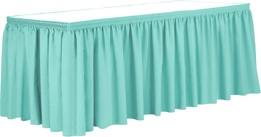Ultimate Textile Pleat Polyester Fabric Table Skirt - Machine Washable Flame Resistant with Clips for Events, Weddings & Trade Shows, Cut & Sewn in Paterson, NJ - Aqua, 21' Shirred Pleat